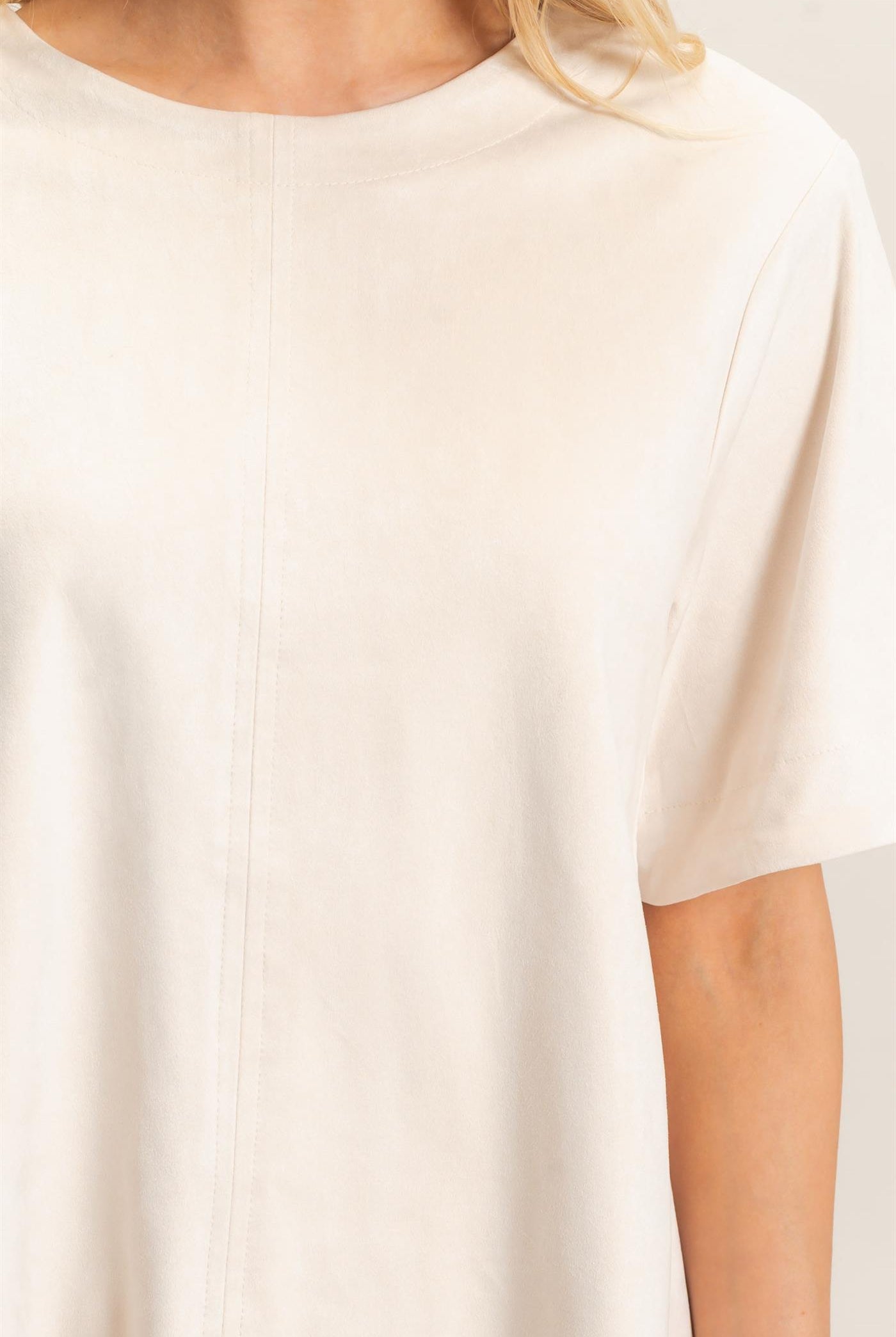 Wholesale Suede Boat Neck Top Clothing Tops HF26E351 CREAM HYFVE