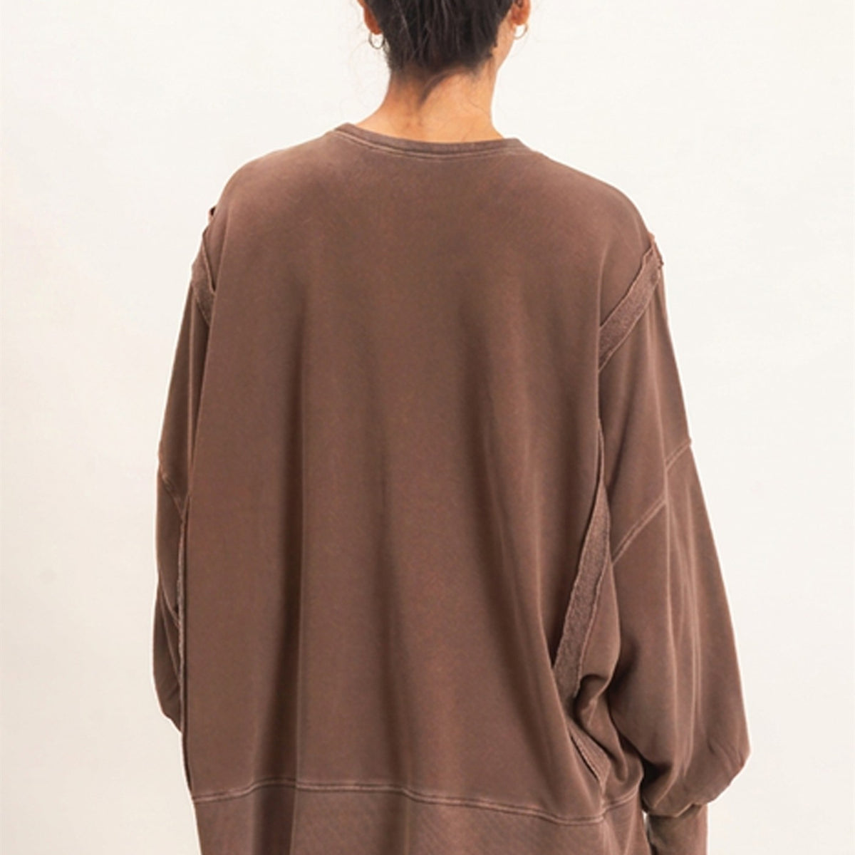 Wholesale Pigment Dye Oversized Raw Edge Sweatshirt Sweatshirts DZ26C737 DARK BROWN DOUBLE ZERO