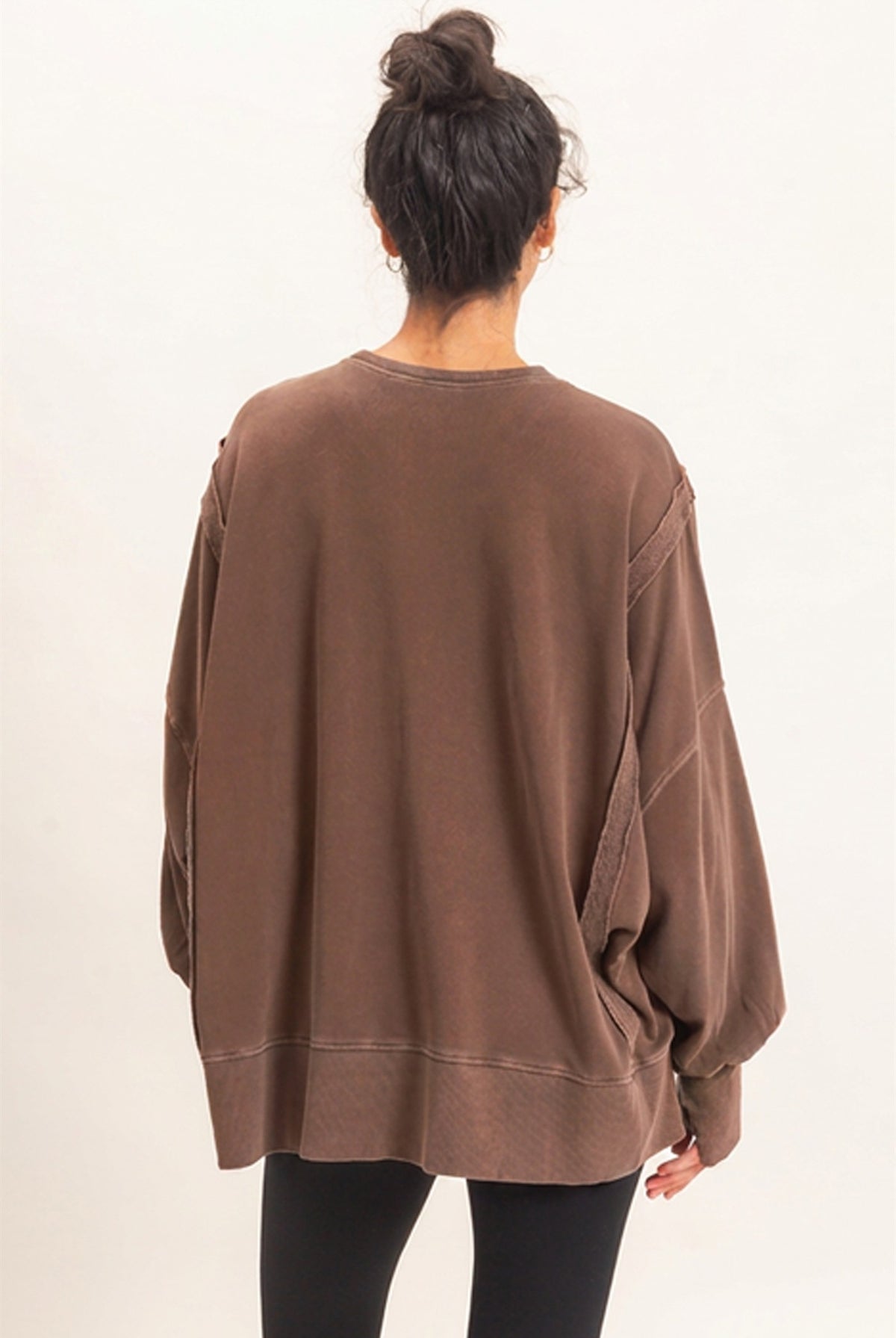 Wholesale Pigment Dye Oversized Raw Edge Sweatshirt Sweatshirts DZ26C737 DARK BROWN DOUBLE ZERO