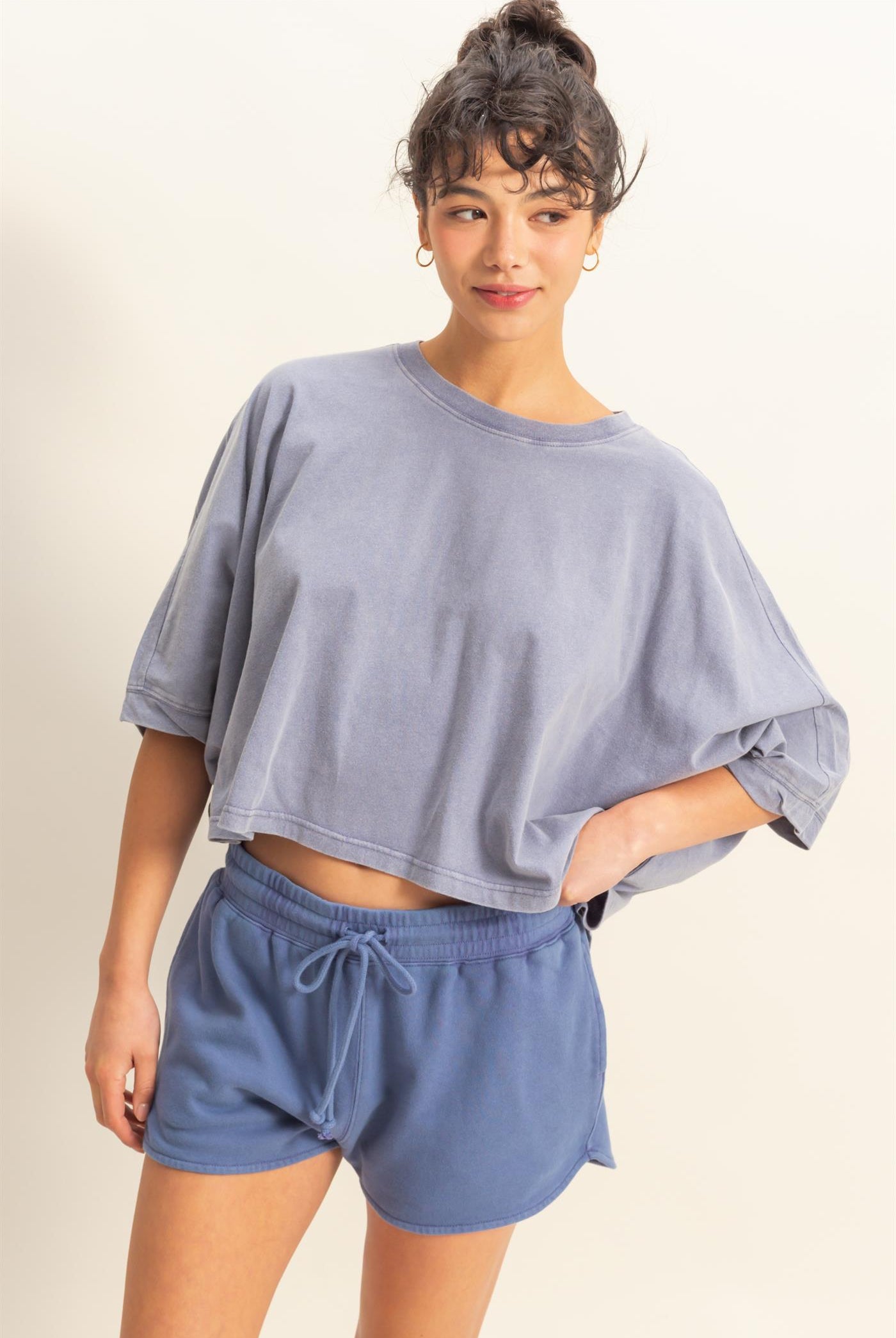 Wholesale Flowy Bat Wing Sleeves Knit Top Clothing Tops DZ25A797 DUSTY INDIGO DOUBLE ZERO