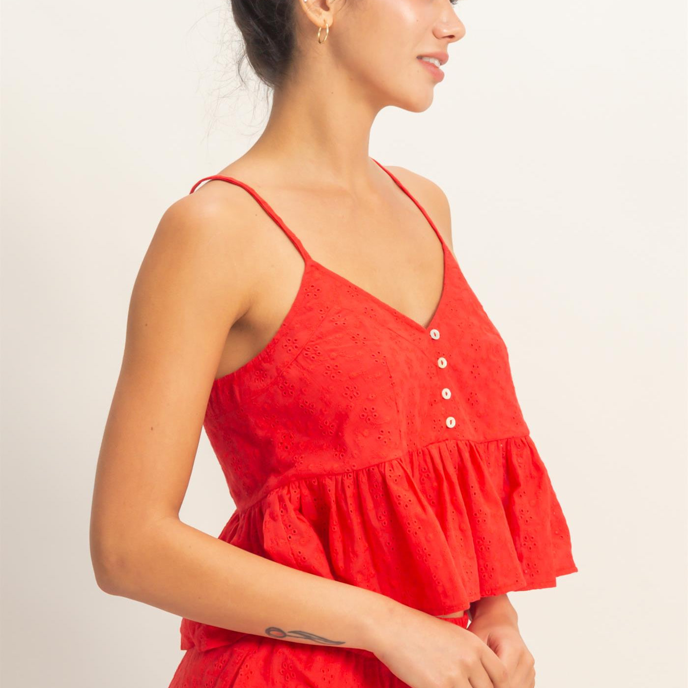 Wholesale Eyelet Button Detail Peplum Top Camisoles DZ26A783 RED DOUBLE ZERO