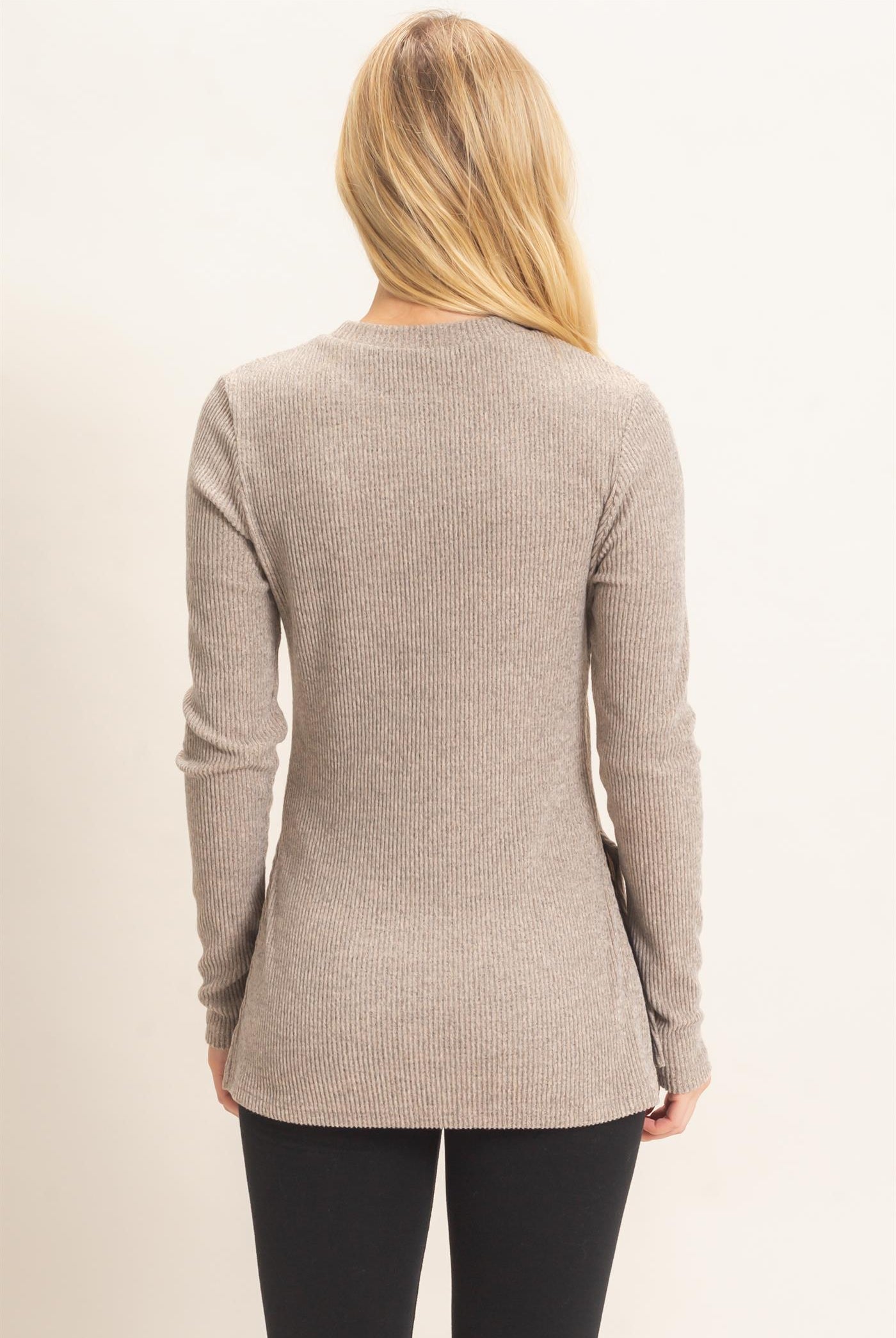 Wholesale Ribbed Crew Neck Sweater Clothing Tops HF26F034 BEIGE HYFVE