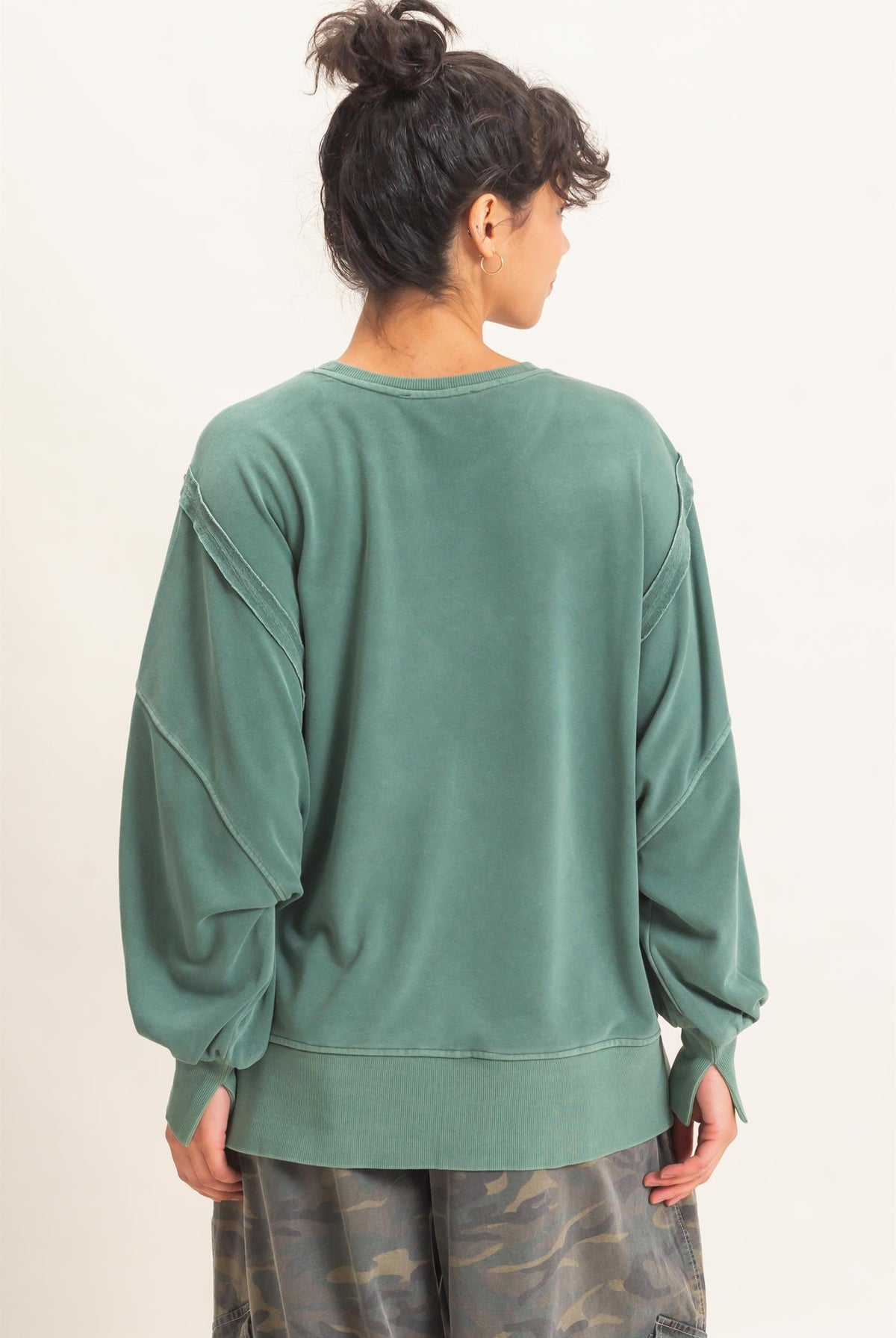 Wholesale Pigment Dye Oversized Raw Edge Sweatshirt Sweatshirts DZ26C737 DARK GREEN DOUBLE ZERO