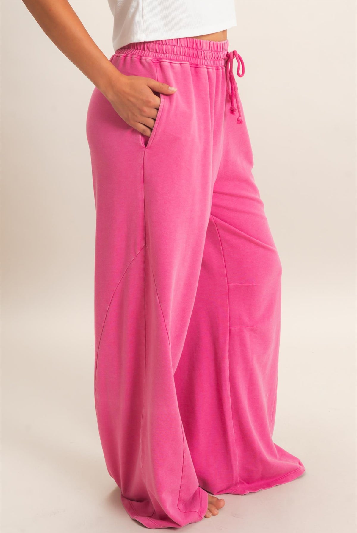 Wholesale Mineral Washed Wide Leg Pants Pants DZ26F082 FUCHSIA DOUBLE ZERO