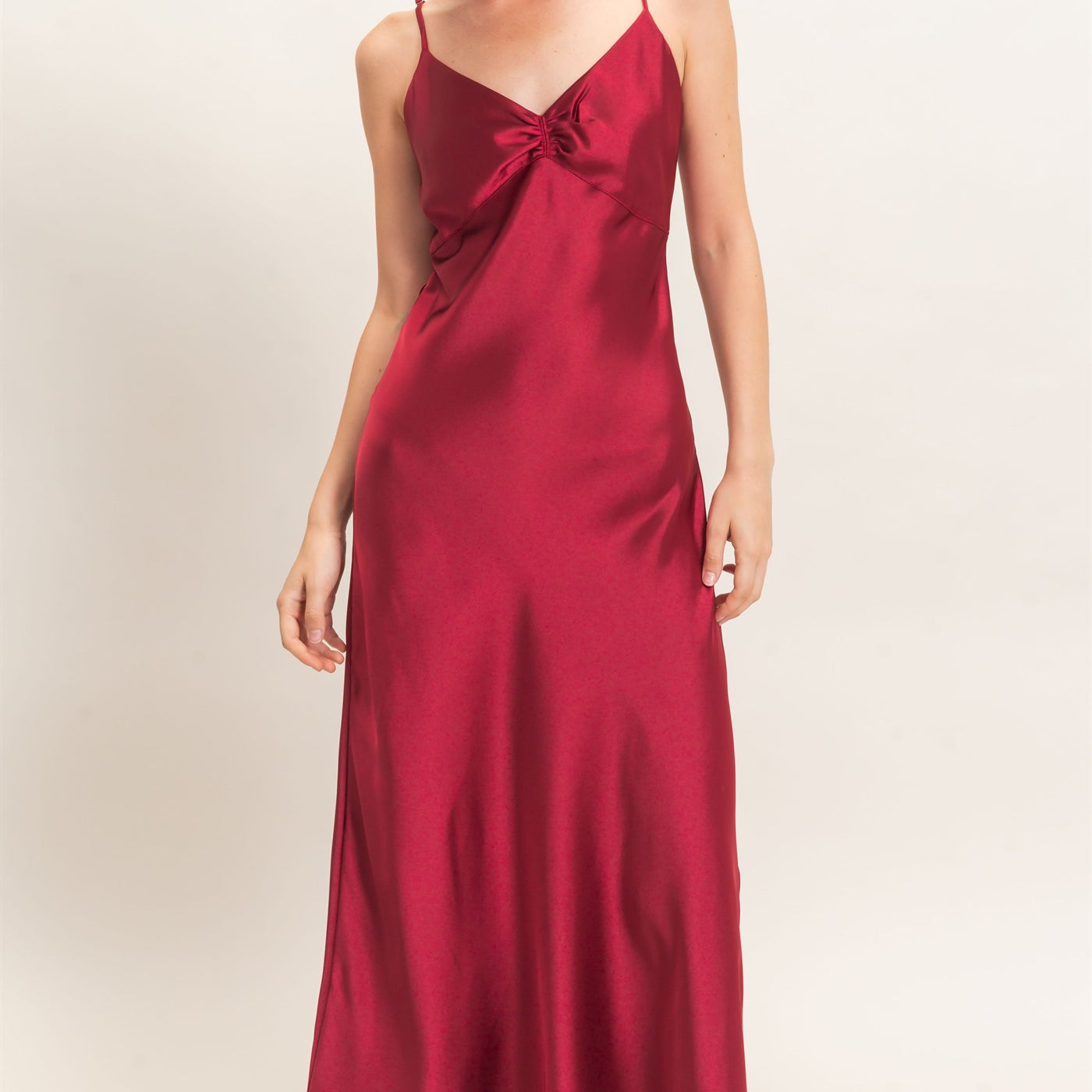 Wholesale Satin Slip Dress With Spaghetti Straps Dresses DZ26E380 BURGUNDY DOUBLE ZERO