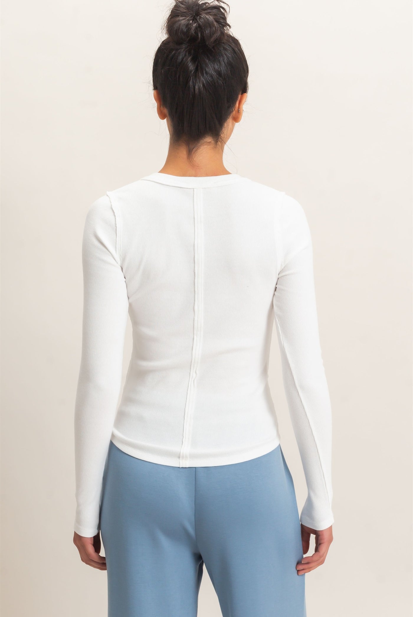 Wholesale Pigment Dye Henley Long Sleeve Top Clothing Tops DZ26C882 WHITE DOUBLE ZERO