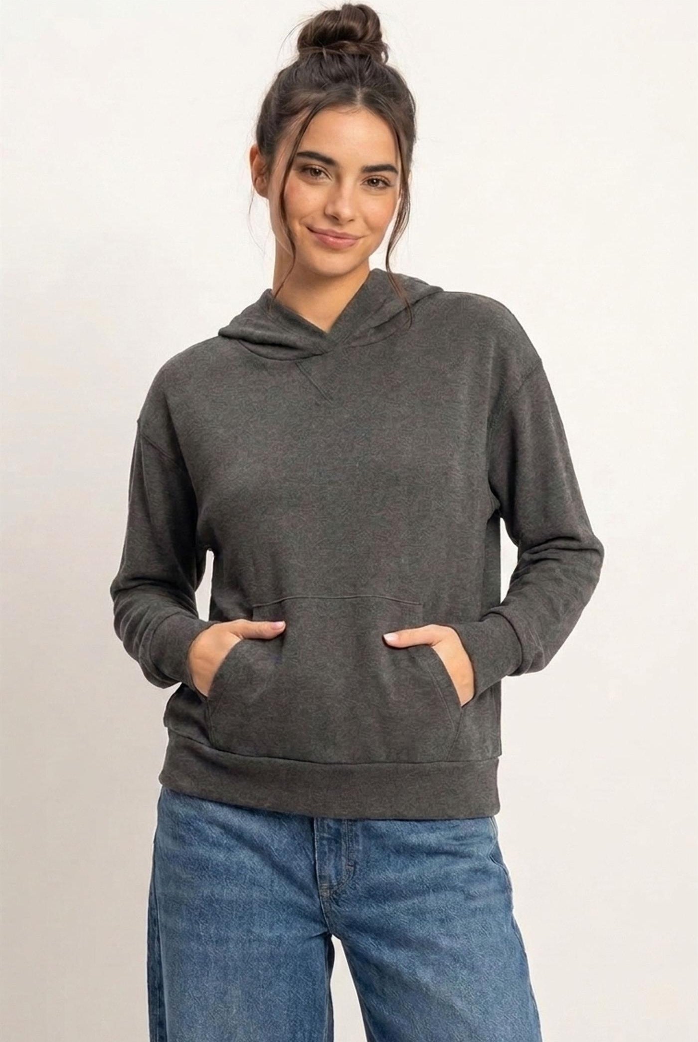 Wholesale Long Sleeve Hoodie With Kangaroo Pocket Hoodies DZ26F276 BLACK DOUBLE ZERO