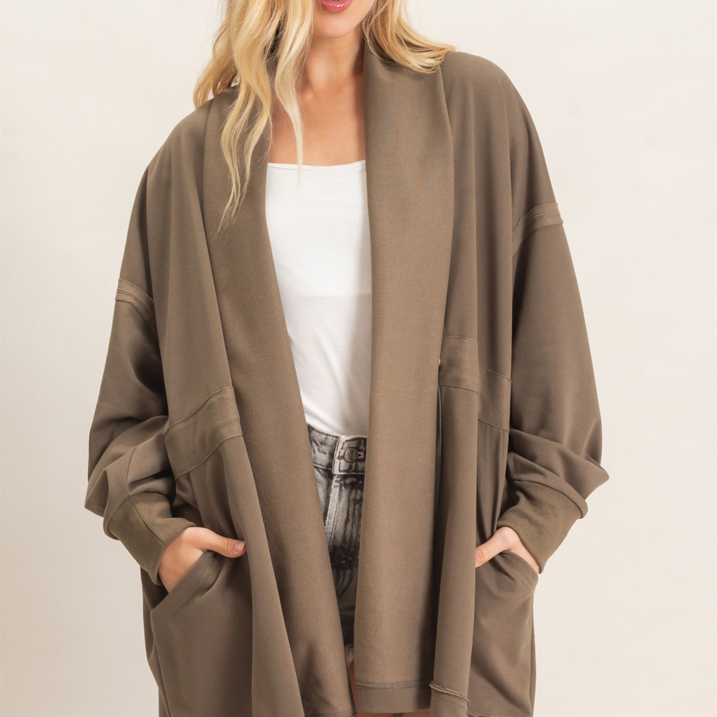 Wholesale Open Front Tie Waist Cardigan Cardigans HF26C778 OLIVE HYFVE