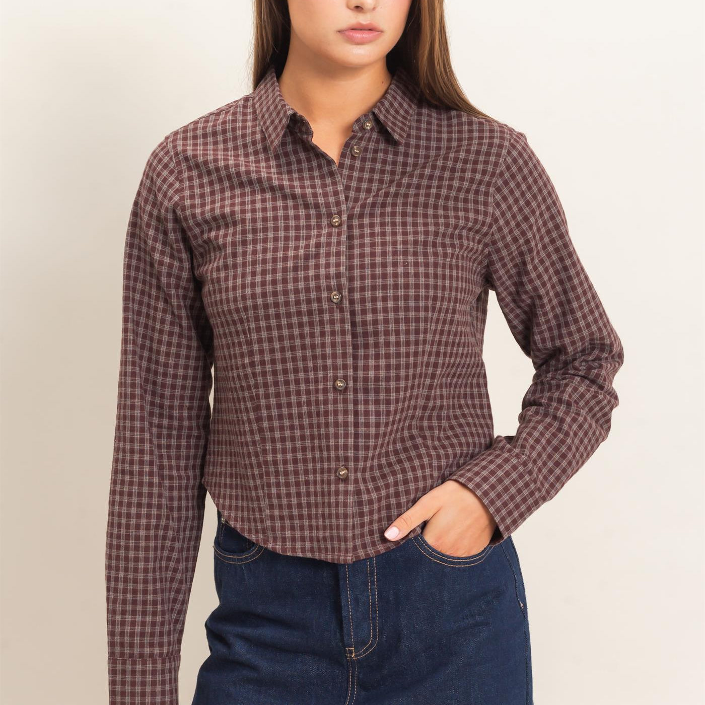 Wholesale Plaid Long Sleeve Shirt Shirts DZ26E910 BROWN DOUBLE ZERO