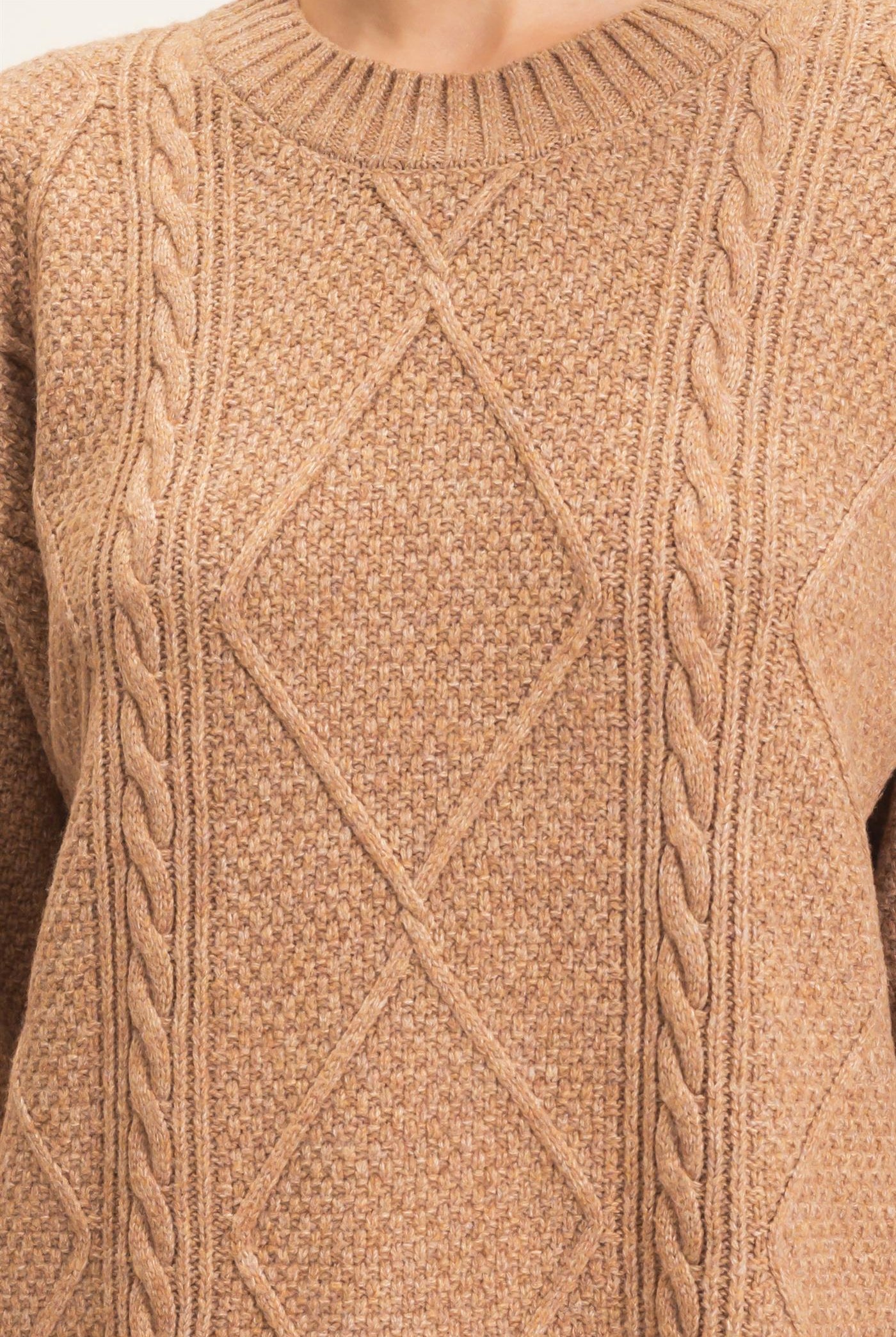 Wholesale Cable Knit Crew Neck Dress Dresses HF26F006 TAUPE HYFVE