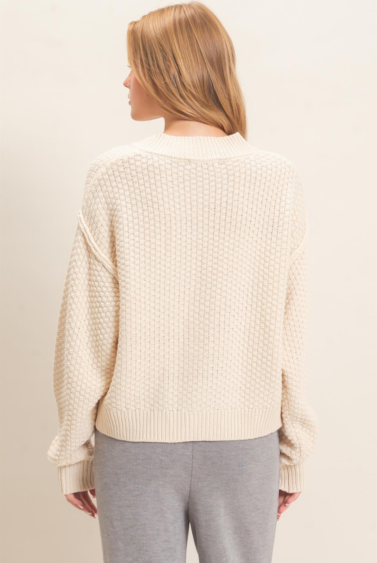 Wholesale Textured Knit Button-Front Cardigan Cardigans HF26C409 IVORY HYFVE
