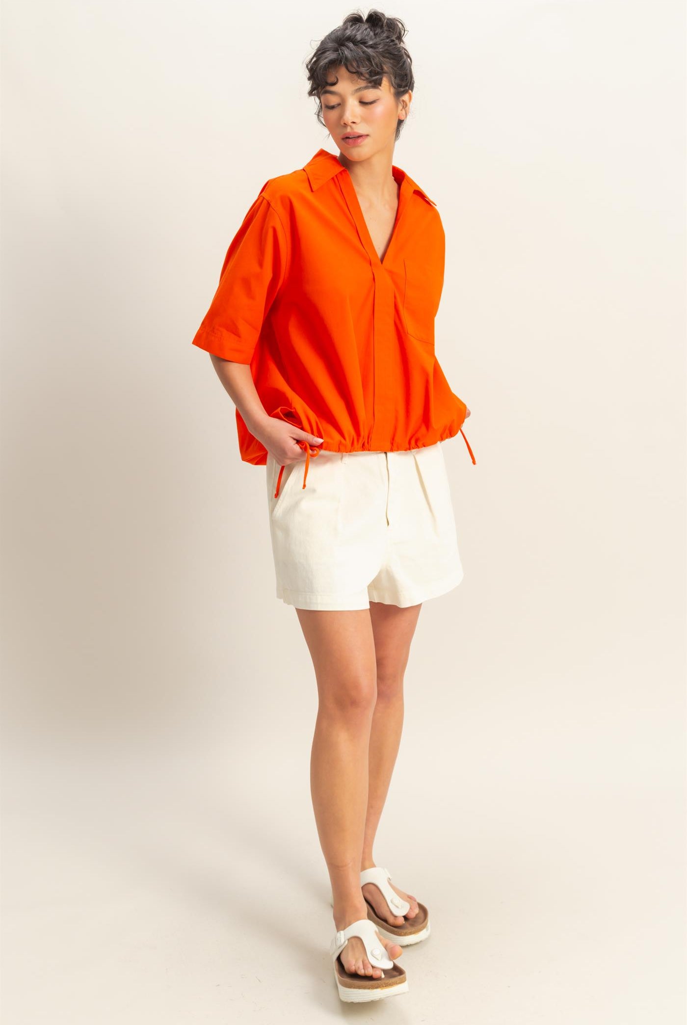 Wholesale Bubble Hem Relaxed Fit Shirt Polos DZ25E081 TOMATO DOUBLE ZERO
