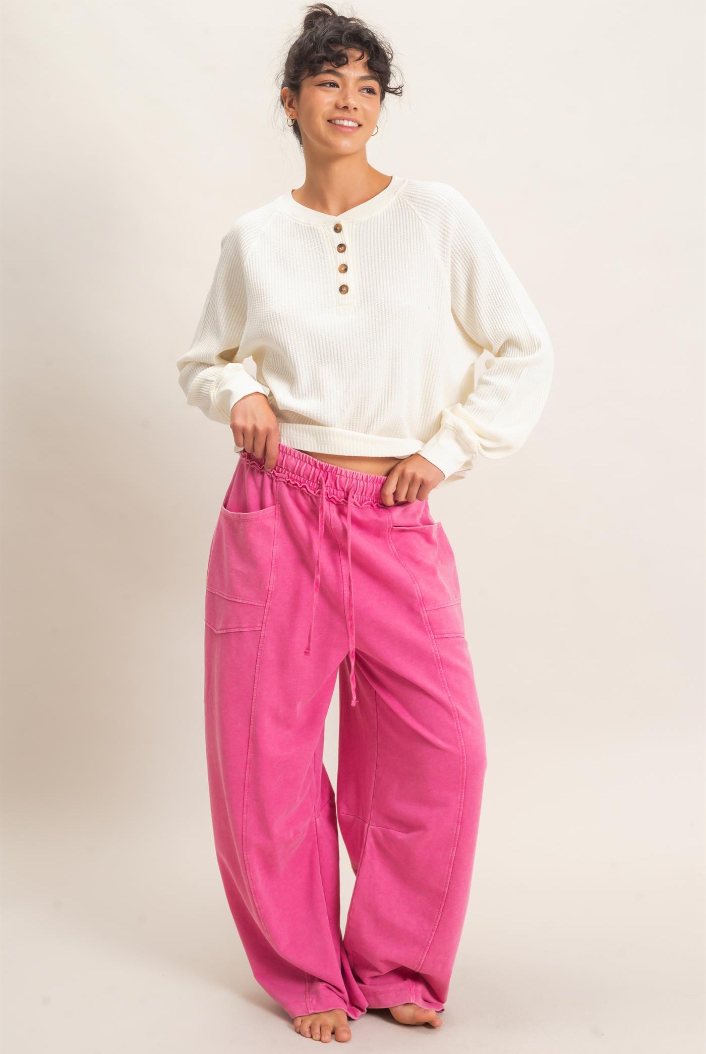 Wholesale Mineral Washed Barrel Sweatpants Pants DZ26F246 FUCHSIA DOUBLE ZERO