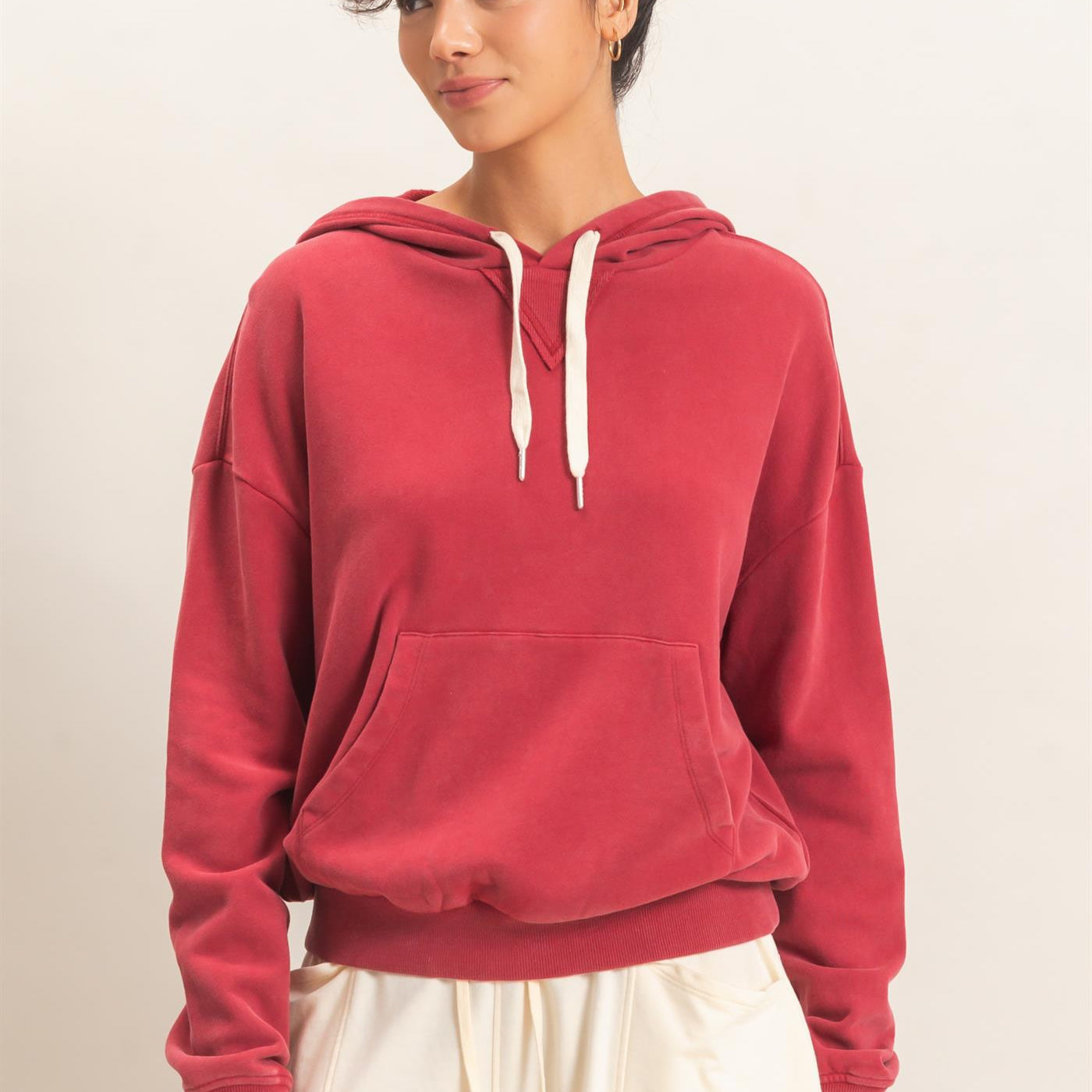 Wholesale Acid Wash Hoodie Clothing Tops DZ26E112 DARK RED DOUBLE ZERO