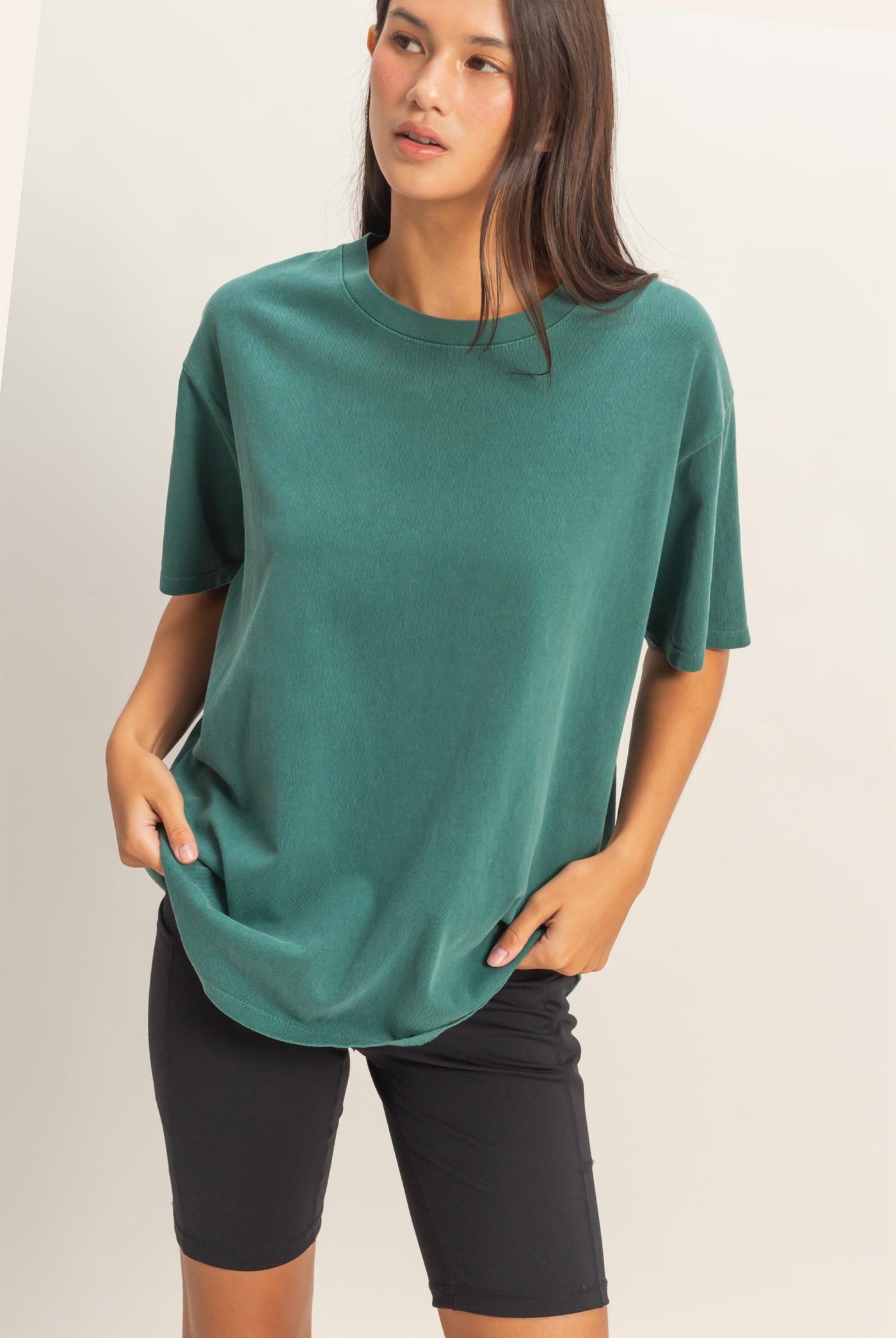 Wholesale Pigment Dyed Crew Neck T-Shirt T-Shirts DZ26A267 DARK TEAL DOUBLE ZERO