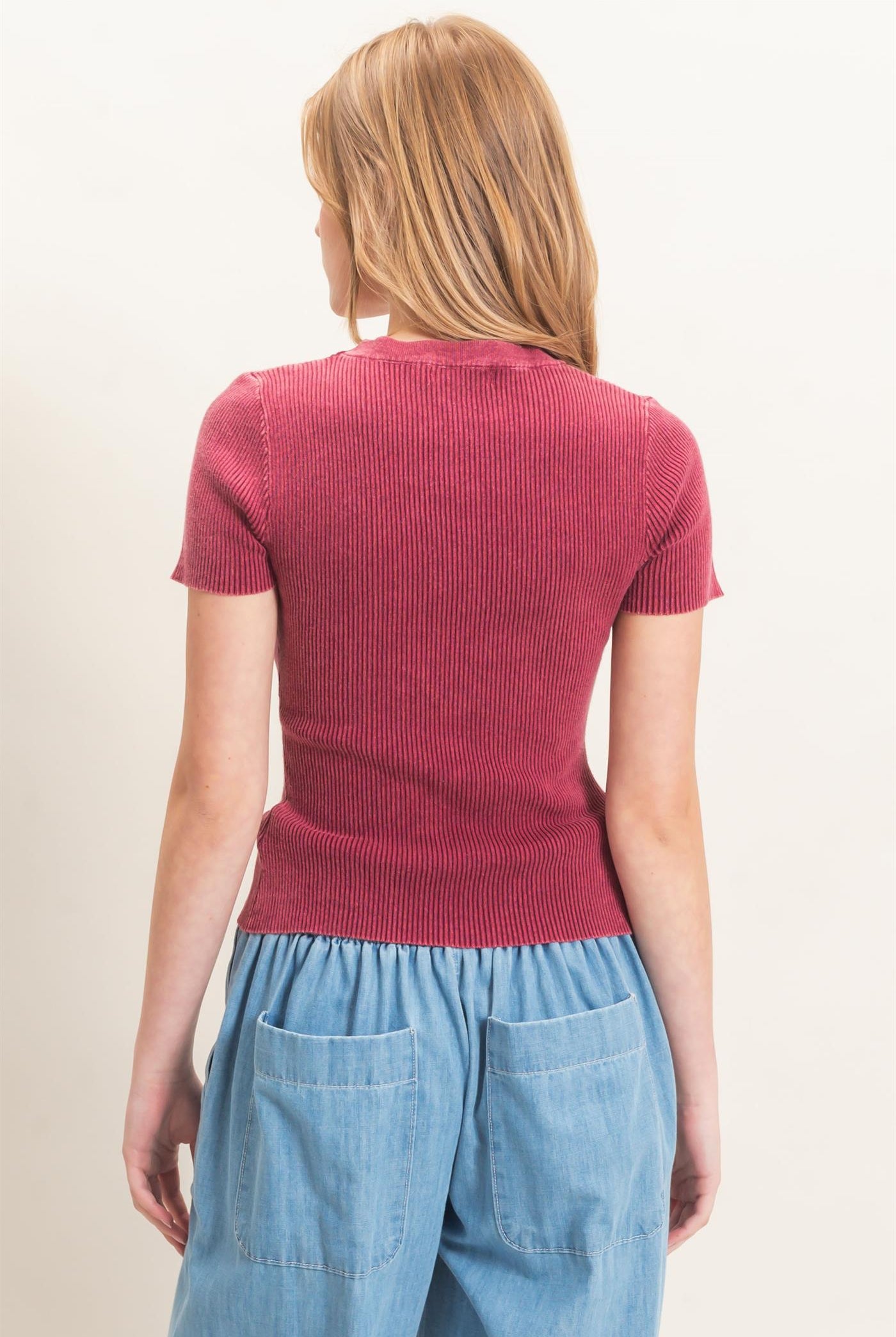 Wholesale Ribbed Crew Neck Top Clothing Tops HF26E473 DECO ROSE HYFVE