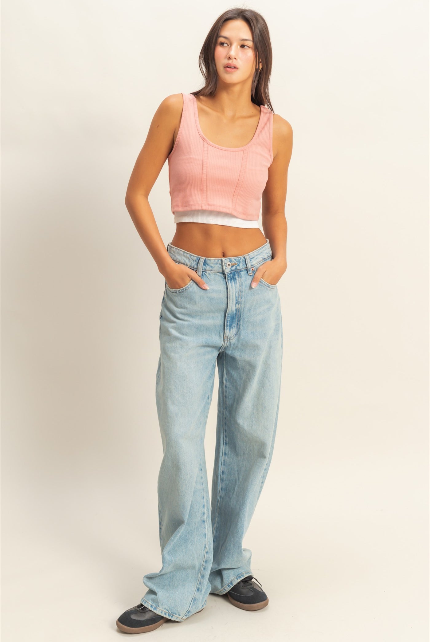 Wholesale Cropped Ribbed Tank Top Clothing Tops DZ22E144 TEAK ROSE DOUBLE ZERO