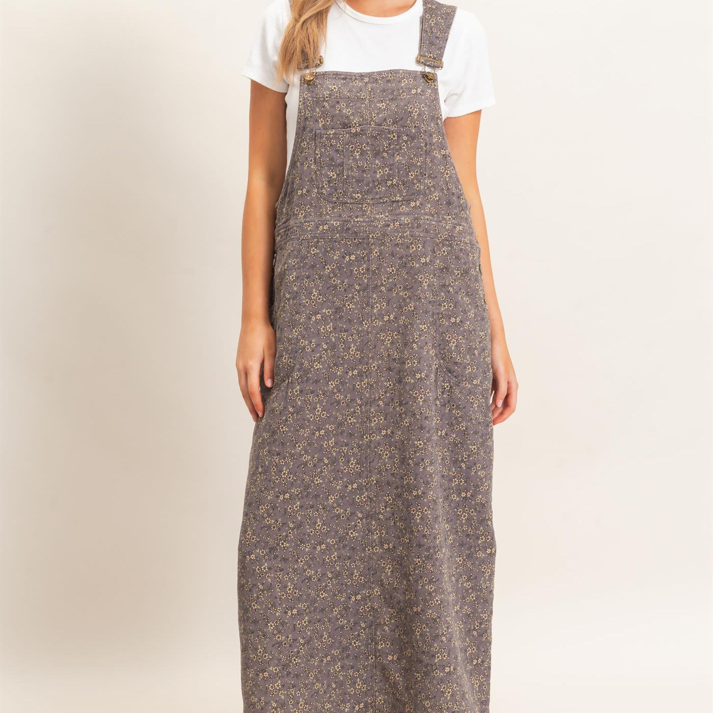 Wholesale Floral Garment Wash Overall Dress Dresses HF26C838 ASH HYFVE