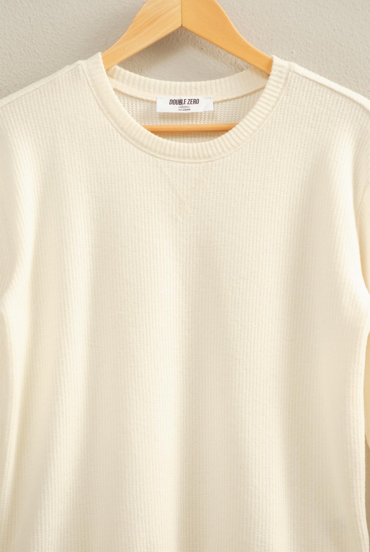 Wholesale Brushed Waffle Crew Neck Long Sleeve Top Clothing Tops DZ26A177 CREAM DOUBLE ZERO