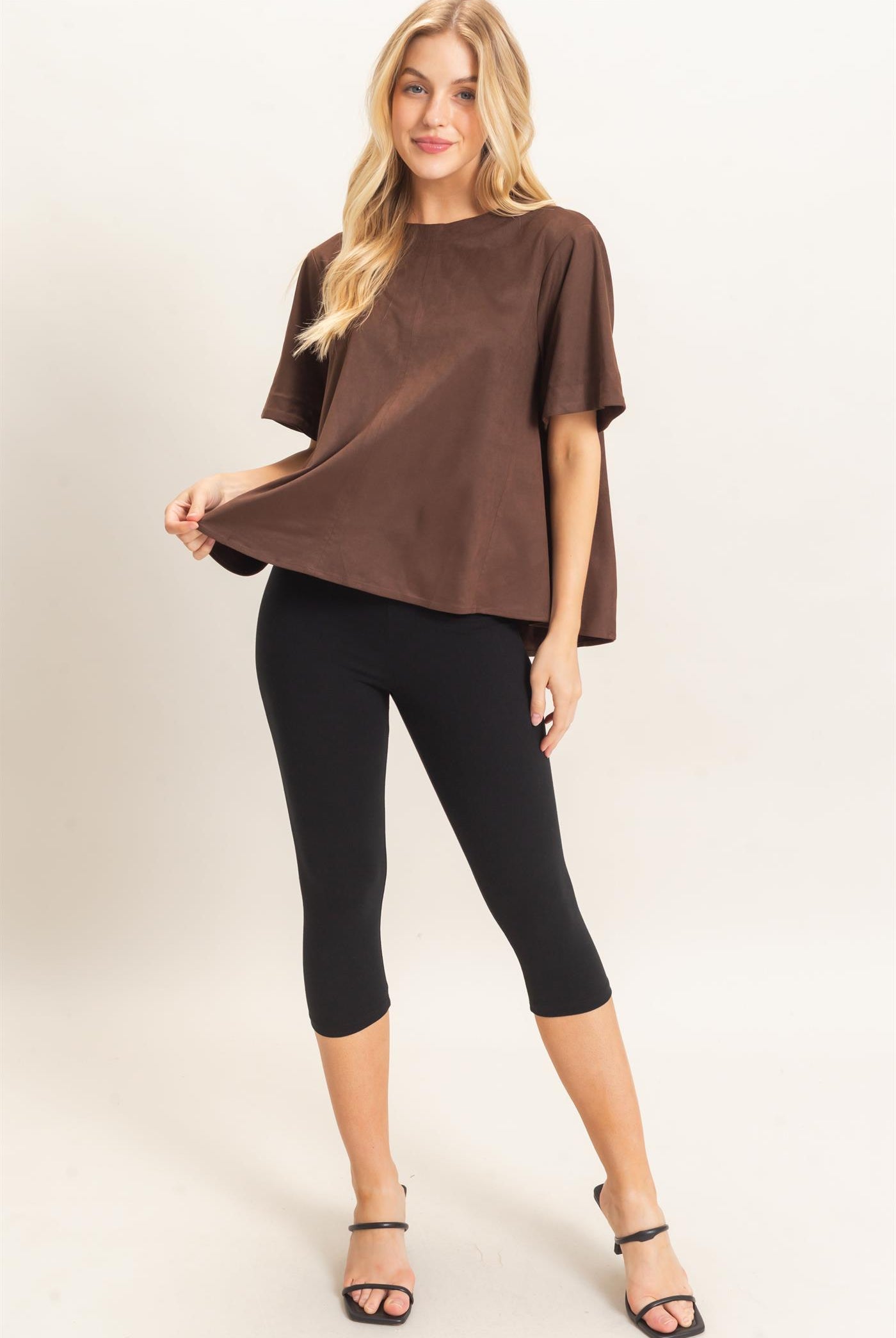 Wholesale Suede Boat Neck Top Clothing Tops HF26E351 CHESTNUT HYFVE