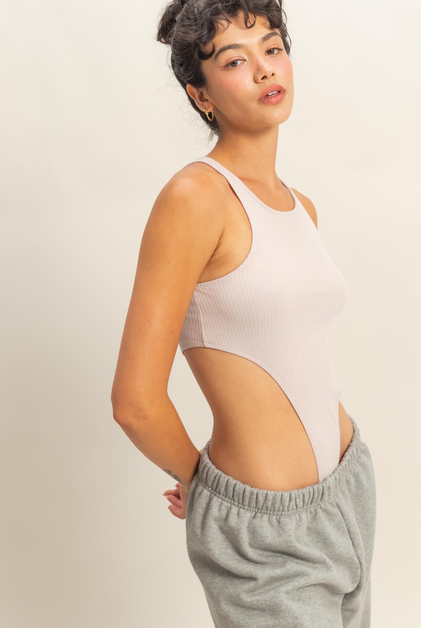 Wholesale High Cut Bodysuit Clothing Tops DZ22E146 PASTEL VIOLET DOUBLE ZERO