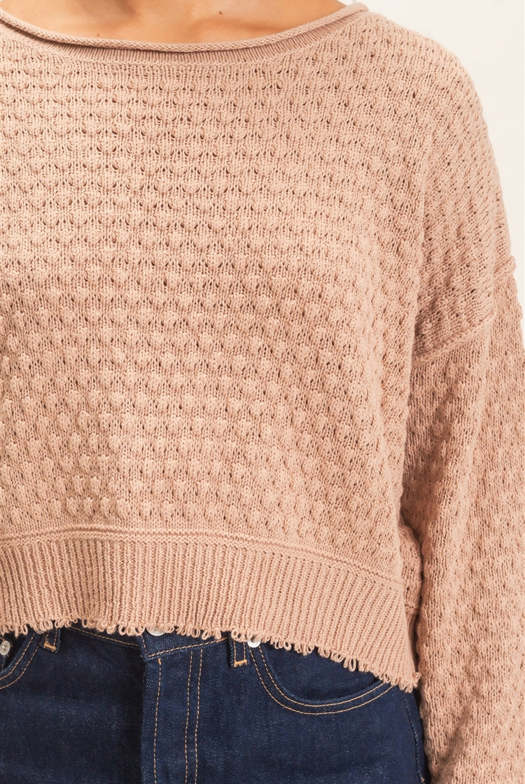 Wholesale Textured Boat Neck Sweater Sweaters DZ26E880 DARK TAUPE DOUBLE ZERO