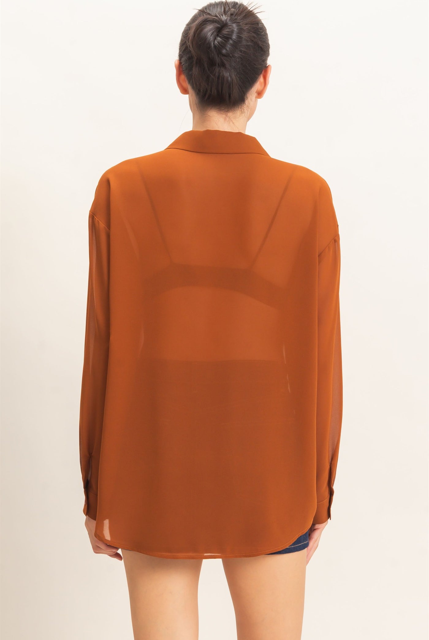 Wholesale Button-Down Collar Blouse Shirts HF26F067 CAMEL HYFVE