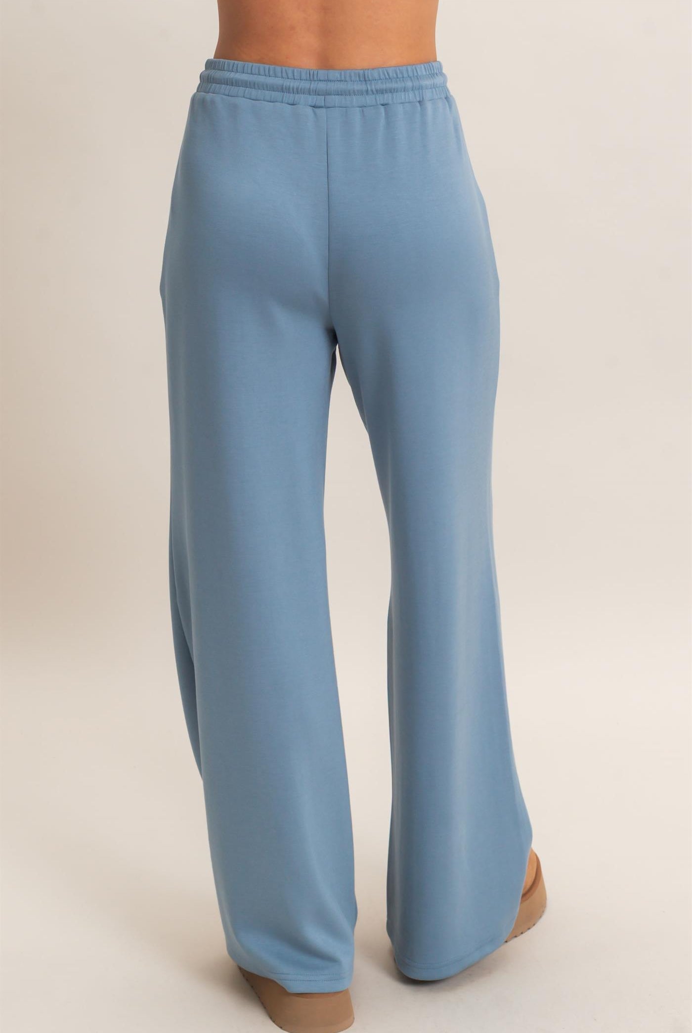 Wholesale Drawstring Waist Pintuck Wide Leg Pants Pants DZ26E384 DUSTY BLUE HYFVE