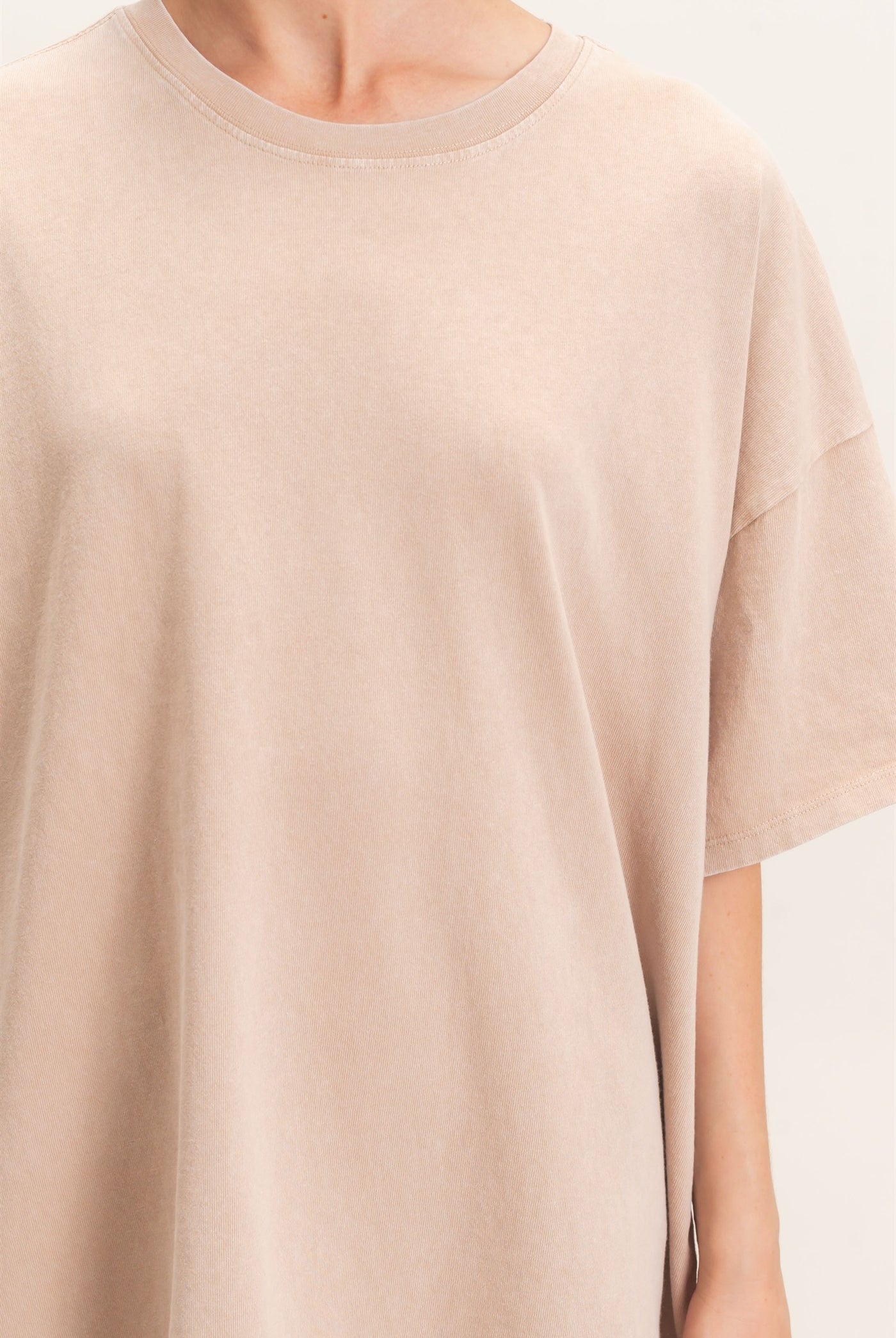 Wholesale Mineral Wash Oversized Crew Neck T-Shirts Clothing Tops DZ26C961 DARK TAUPE DOUBLE ZERO