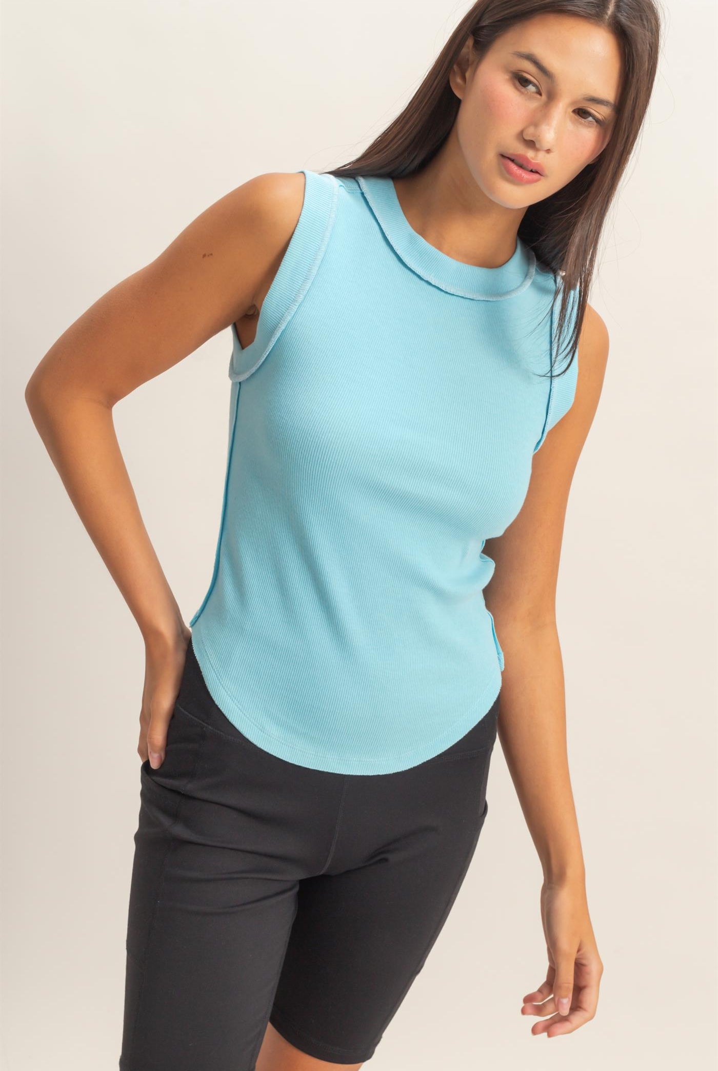 Wholesale Seam Detail Tank Top Tank Tops DZ26A369 BLUE DOUBLE ZERO