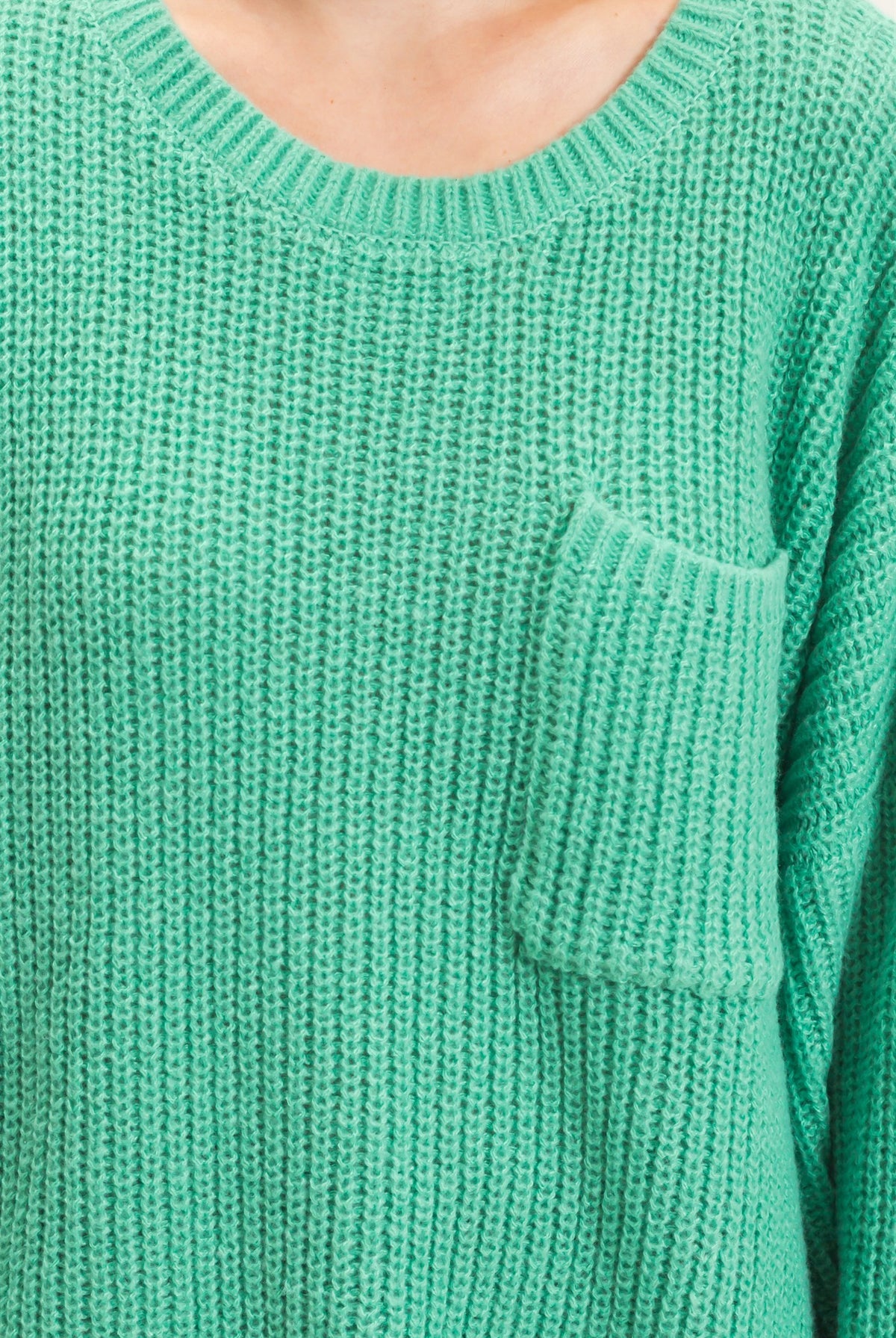 Wholesale Ribbed Knit Patch Pocket Sweater Sweaters HF26F177 GREEN HYFVE