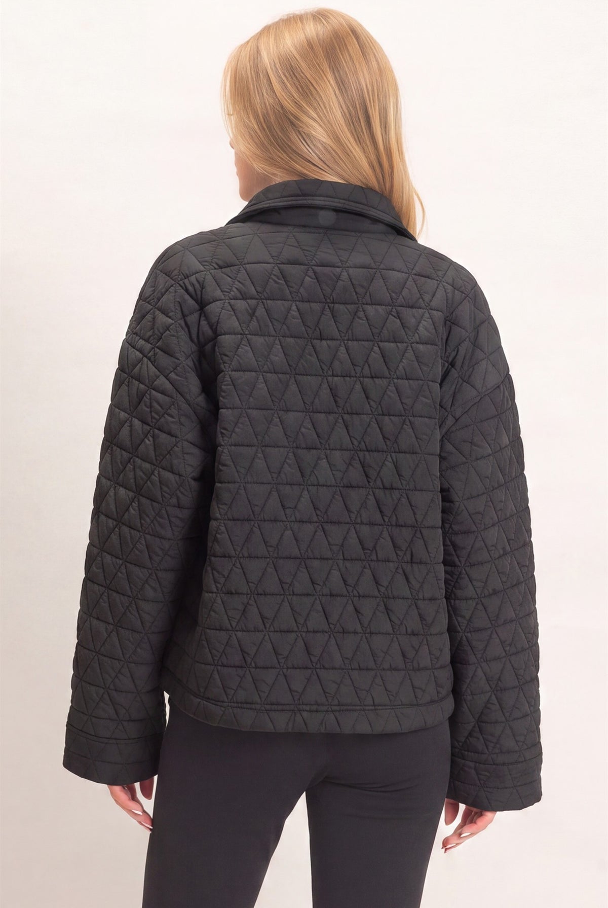 Wholesale Triangle Quilted Button-Up Jacket Coats & Jackets HF26F145 BLACK DOUBLE ZERO