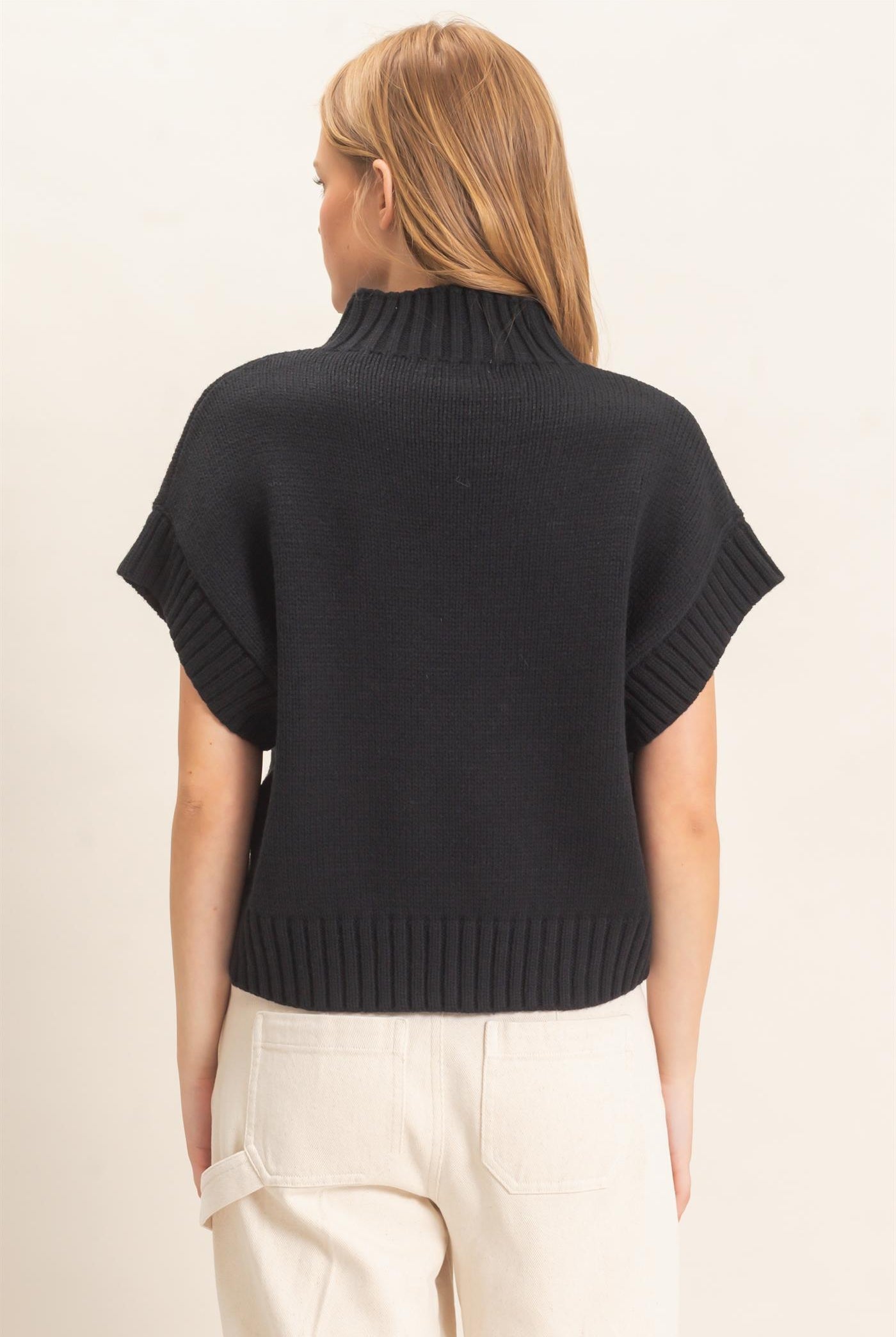 Wholesale Ribbed Mock Neck Sweater Vest Sweaters HF26F186-D BLACK HYFVE