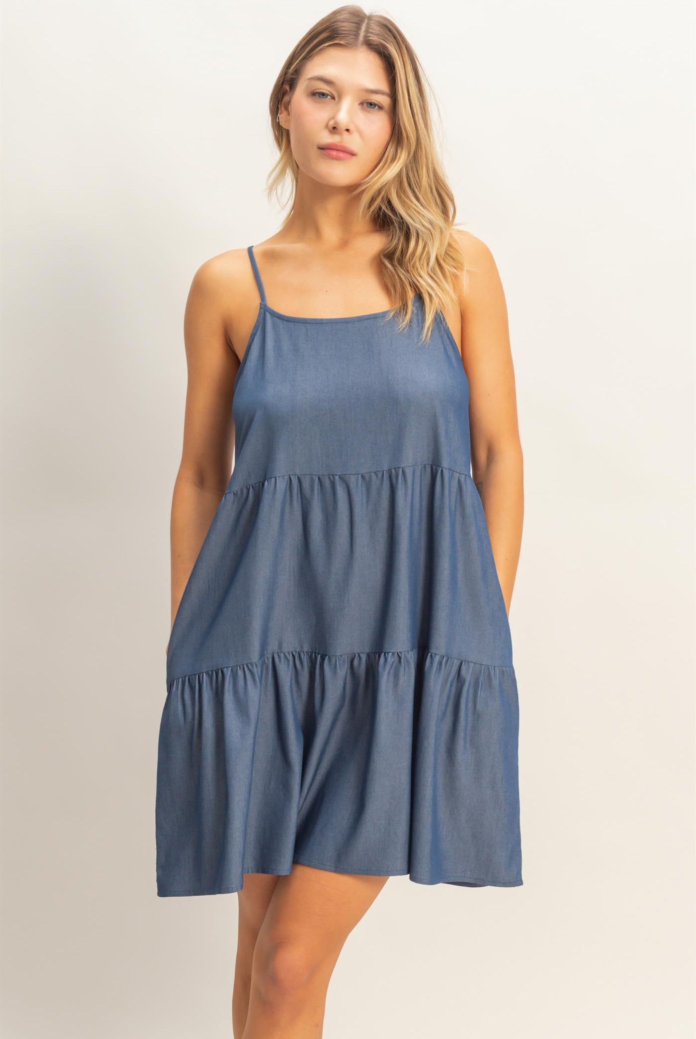 Wholesale Tiered Spaghetti Strap Dress Dresses HF26E426-D D.DENIM HYFVE