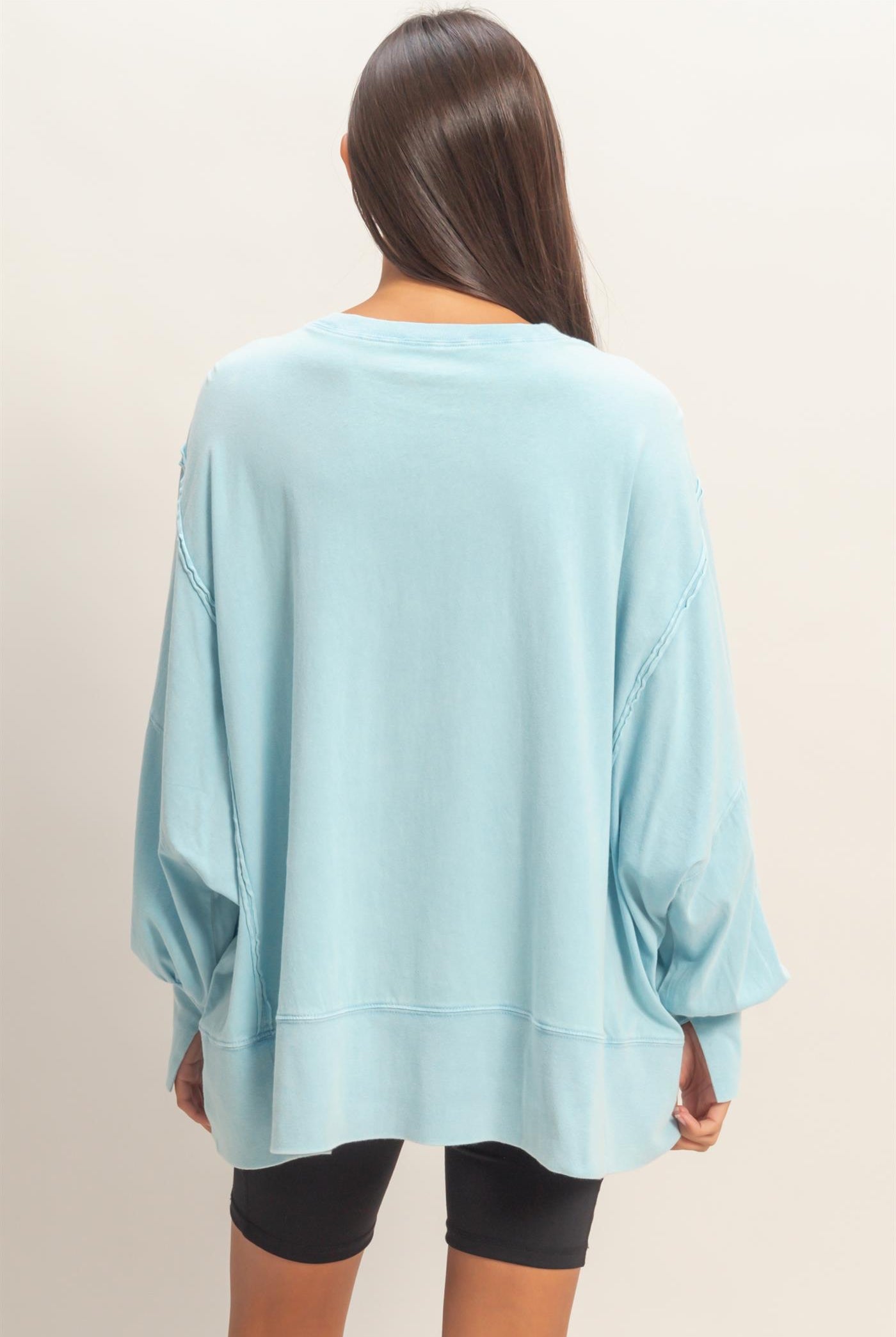 Wholesale Oversized Seam Detail Long Sleeve Top Sweatshirts DZ26C774 BLUE DOUBLE ZERO