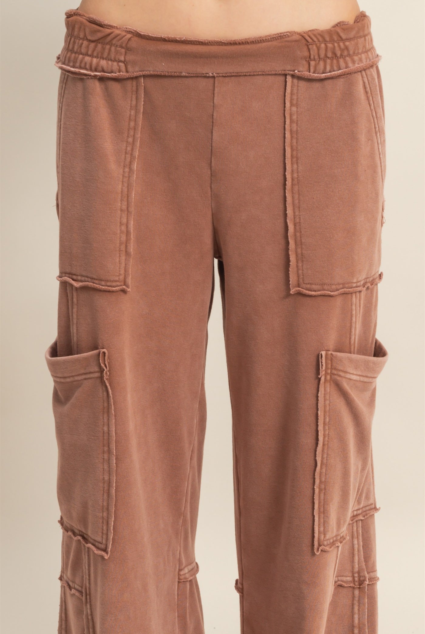 Wholesale Mineral Wash Oversized Utility Sweatpants Sweatpants DZ25C903 CHESTNUT DOUBLE ZERO