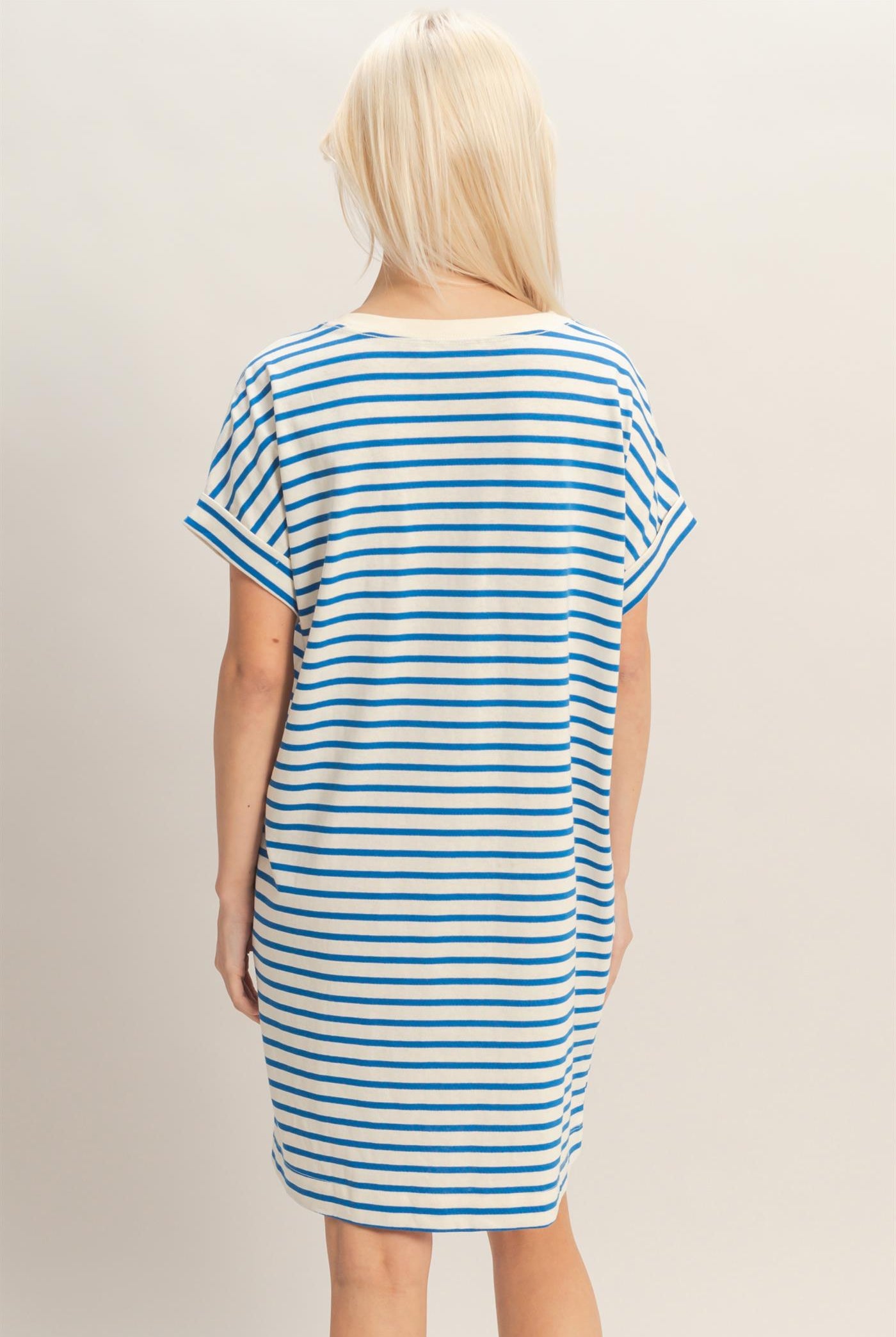 Wholesale Striped T-Shirt Mini Dress Dresses DZ26C067 BLUE DOUBLE ZERO