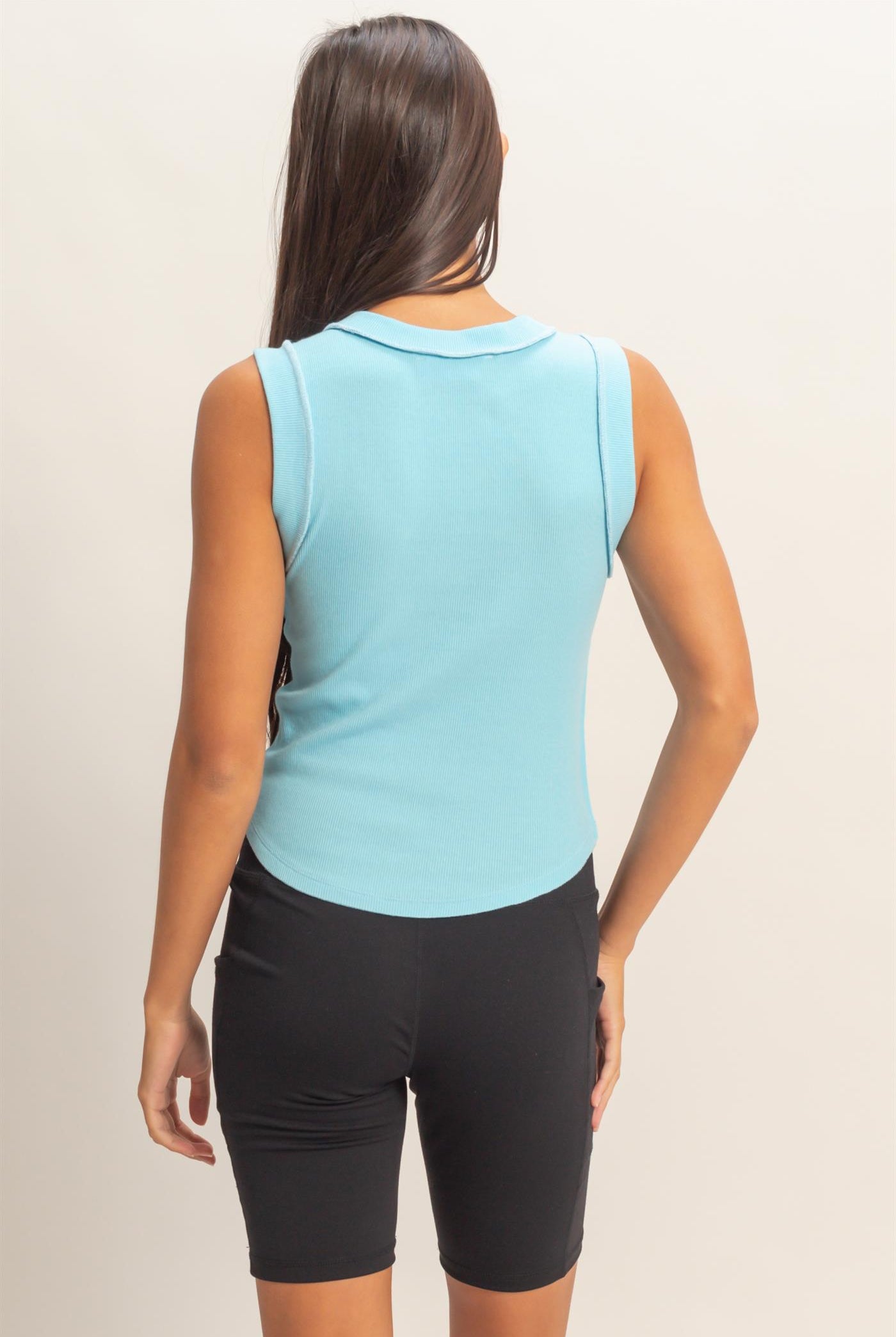 Wholesale Seam Detail Tank Top Tank Tops DZ26A369 BLUE DOUBLE ZERO