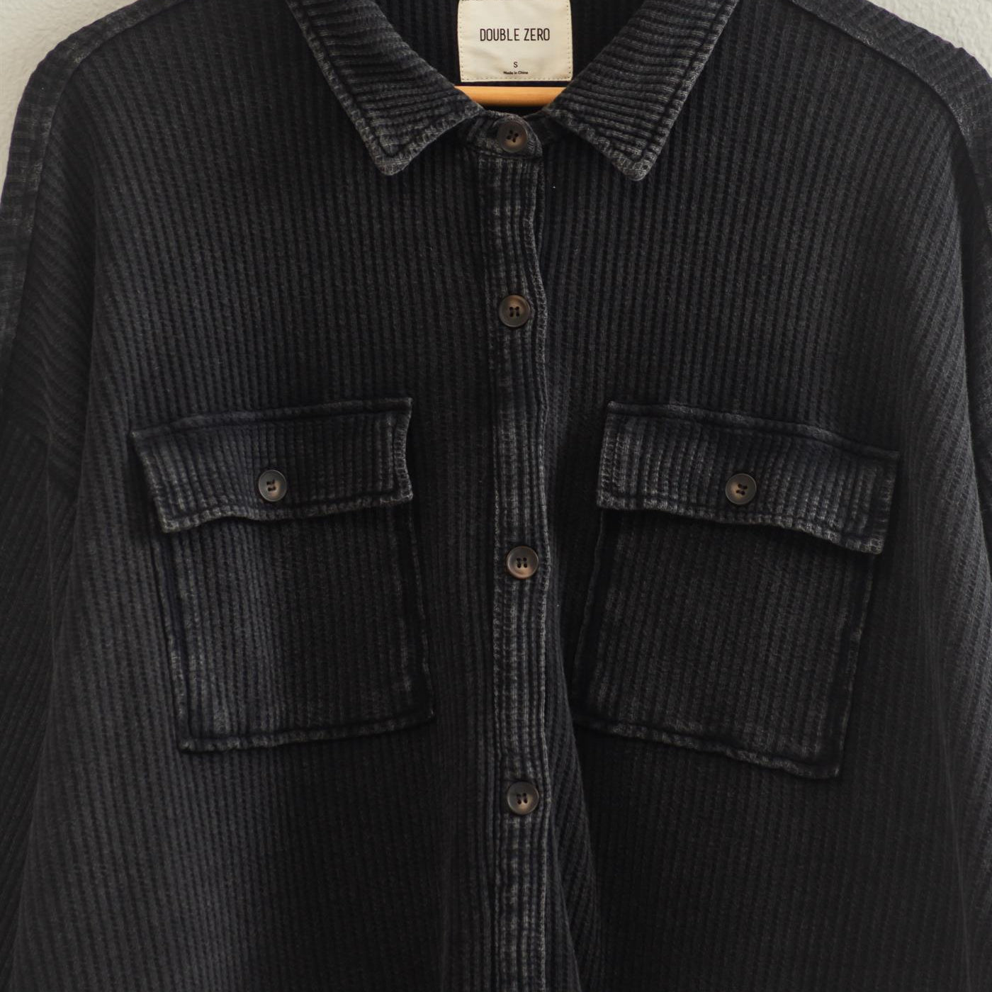 Wholesale Mineral Wash Waffle Knit Button-Up Shacket Coats & Jackets DZ26E249 BLACK DOUBLE ZERO