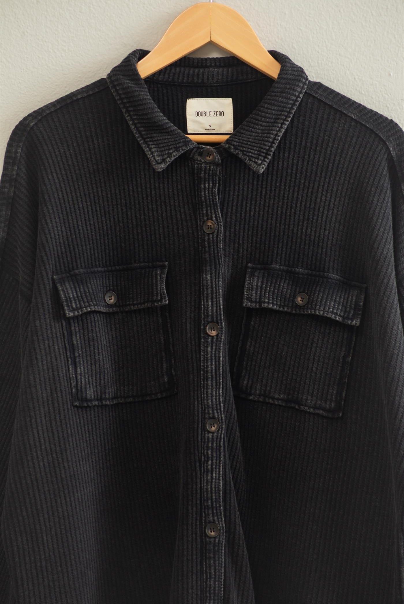 Wholesale Mineral Wash Waffle Knit Button-Up Shacket Coats & Jackets DZ26E249 BLACK DOUBLE ZERO