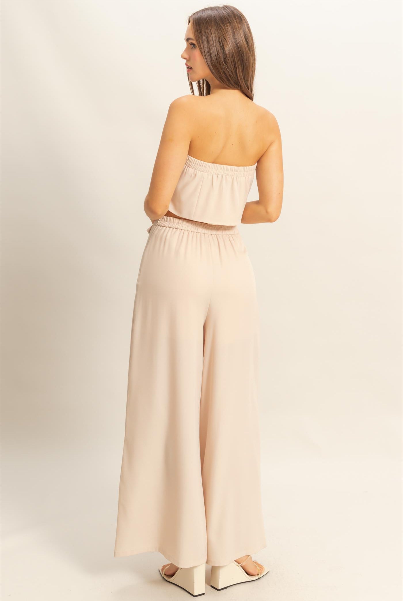 Wholesale Strapless Buttoned Top And Pants Set Clothing HF25E017-SET BEIGE HYFVE