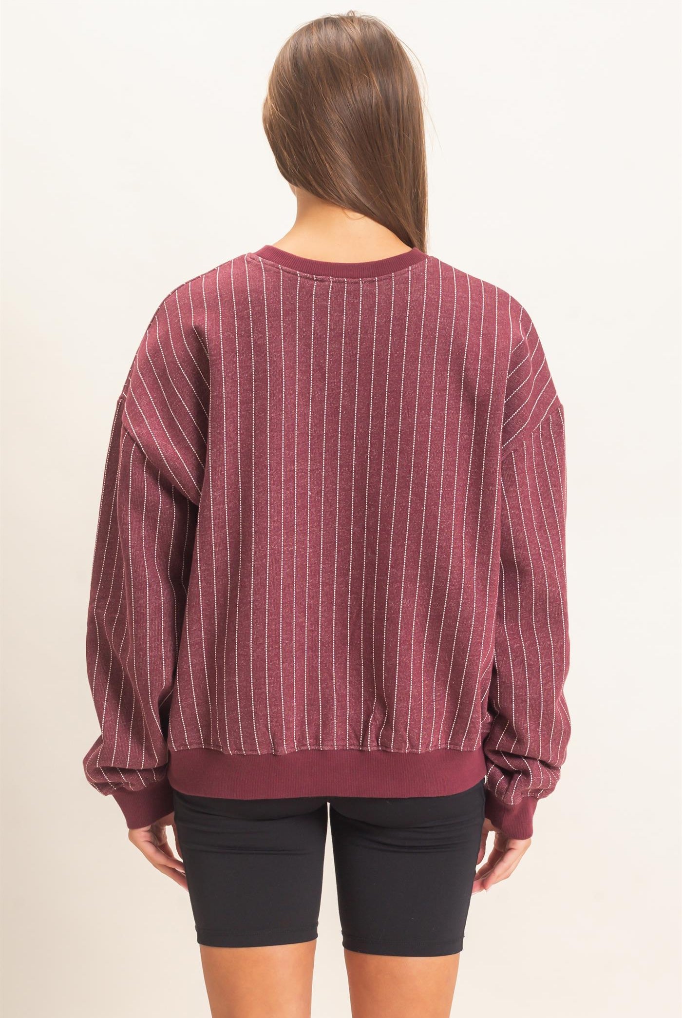 Wholesale Pinstripe Crew Neck Sweatshirt Sweatshirts DZ26E627 DARK CHERRY DOUBLE ZERO