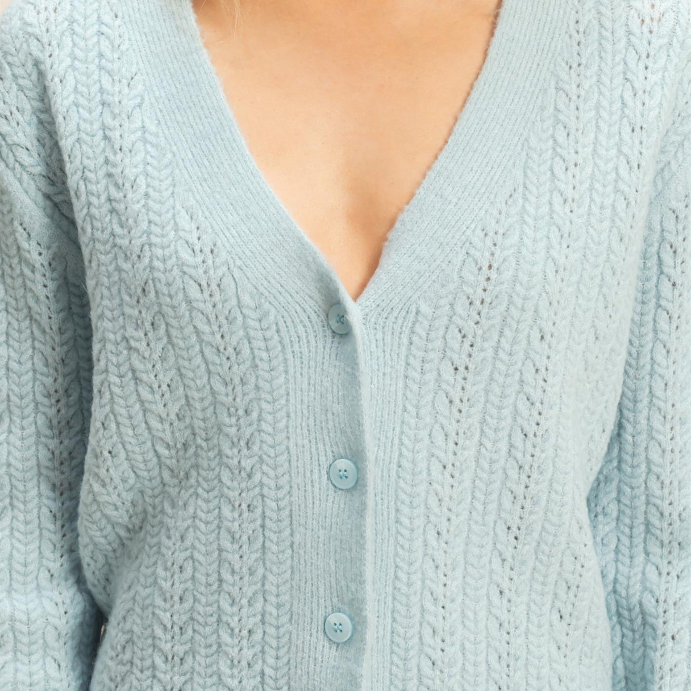 Wholesale Buttoned Cable Knit Sweater Cardigans HF25E396 L.BLUE DOUBLE ZERO