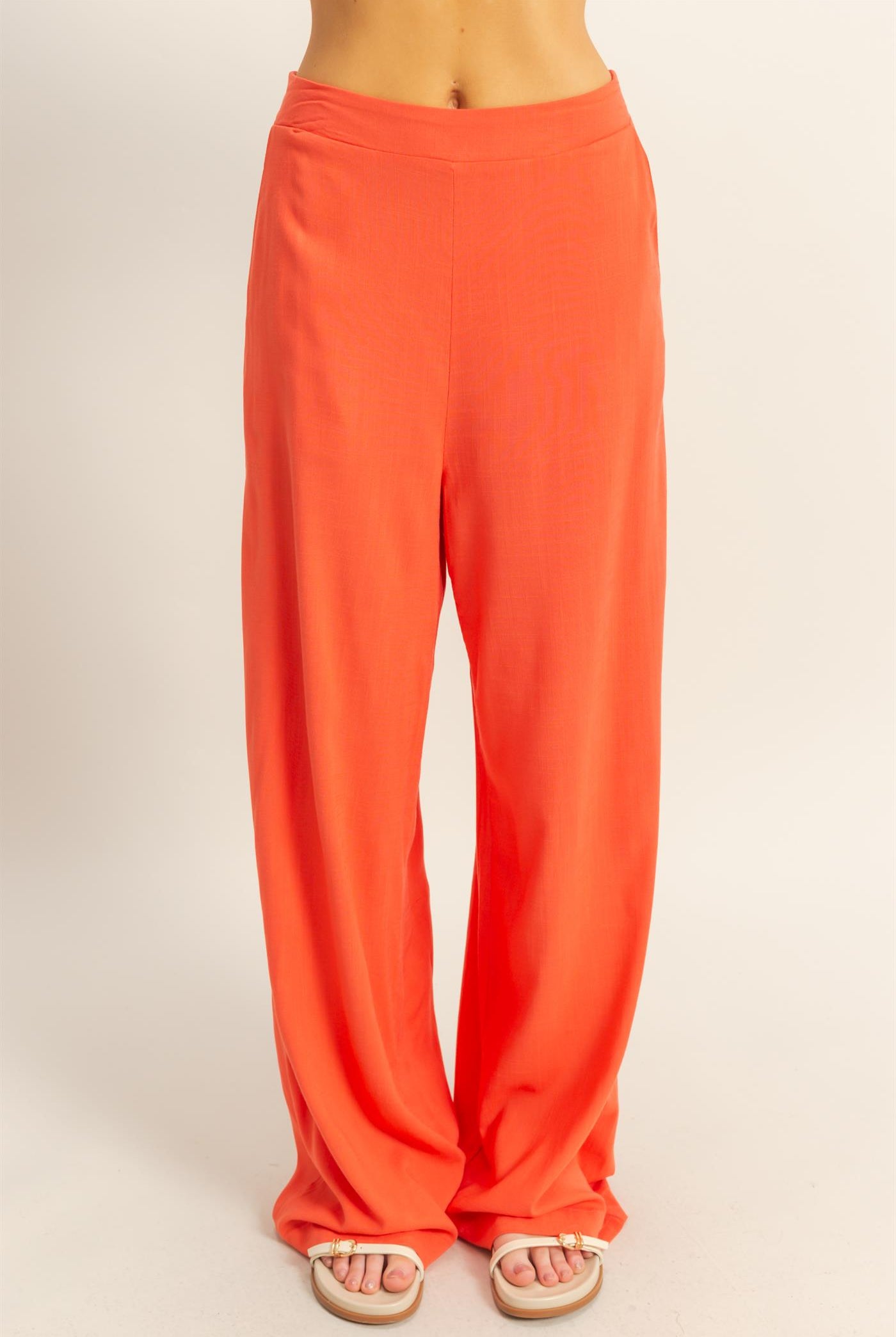 Wholesale Stretch Linen Top And Pants Set Clothing HF25E016-SET ORANGE RED HYFVE