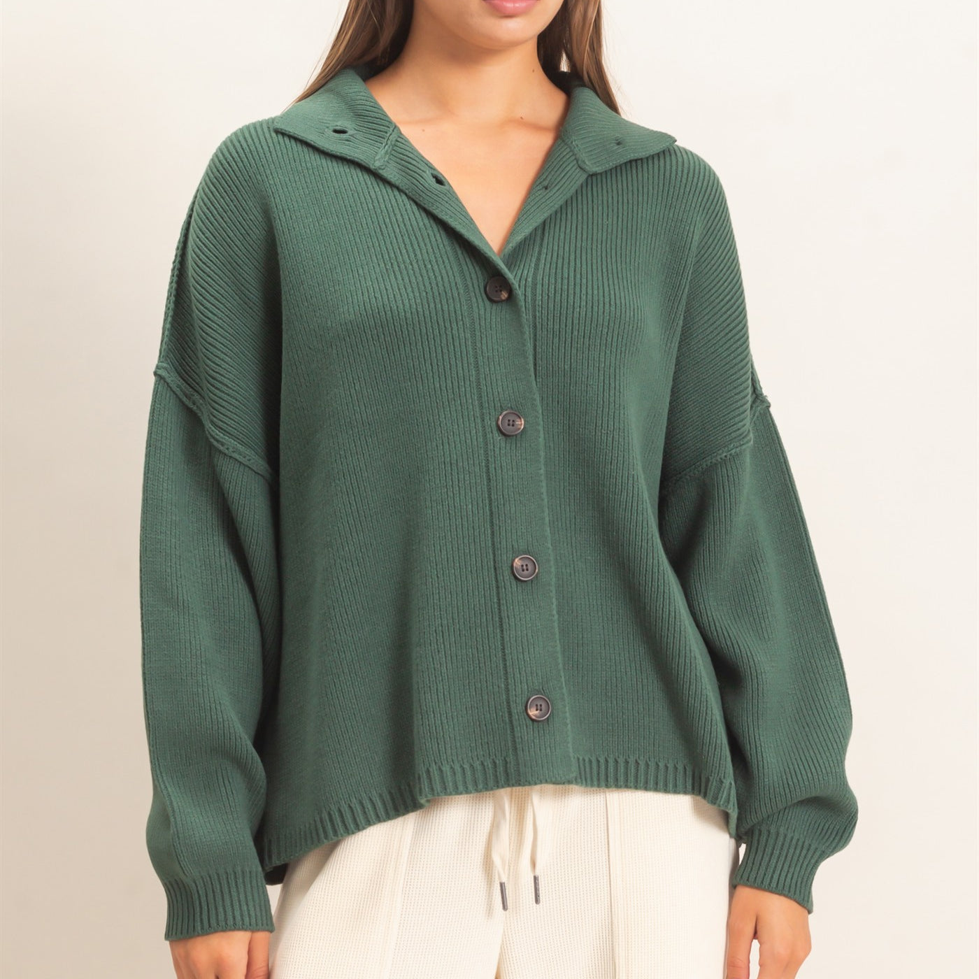 Wholesale High Neck Oversized Cardigan Cardigans DZ26E280 DARK GREEN DOUBLE ZERO