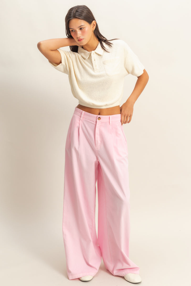 Wholesale Collared Short Sleeve Crop Top Clothing Tops DZ22A477 FRENCH VANILLA DOUBLE ZERO