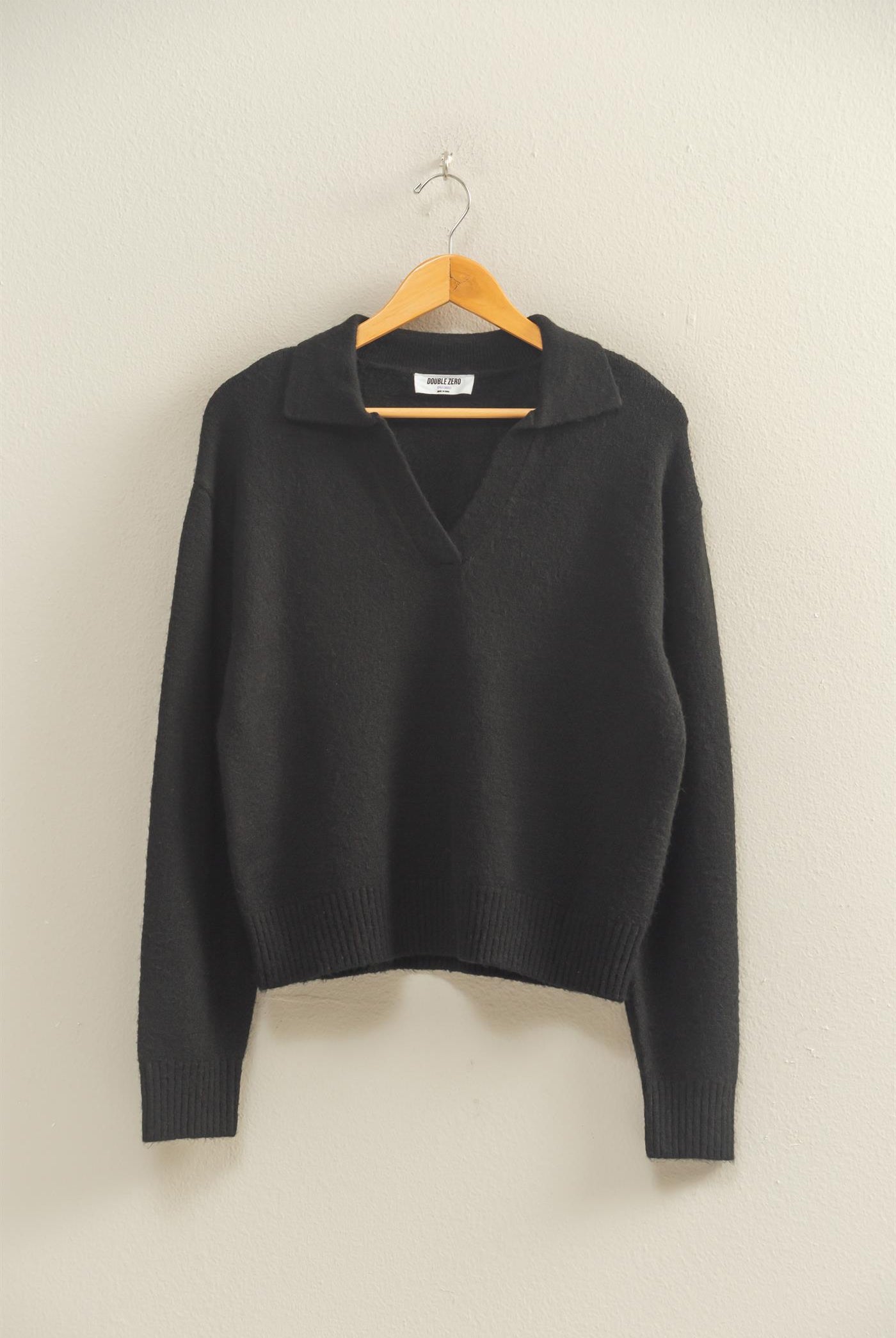 Wholesale Collared V Neck Sweater Sweaters DZ25C947 BLACK DOUBLE ZERO