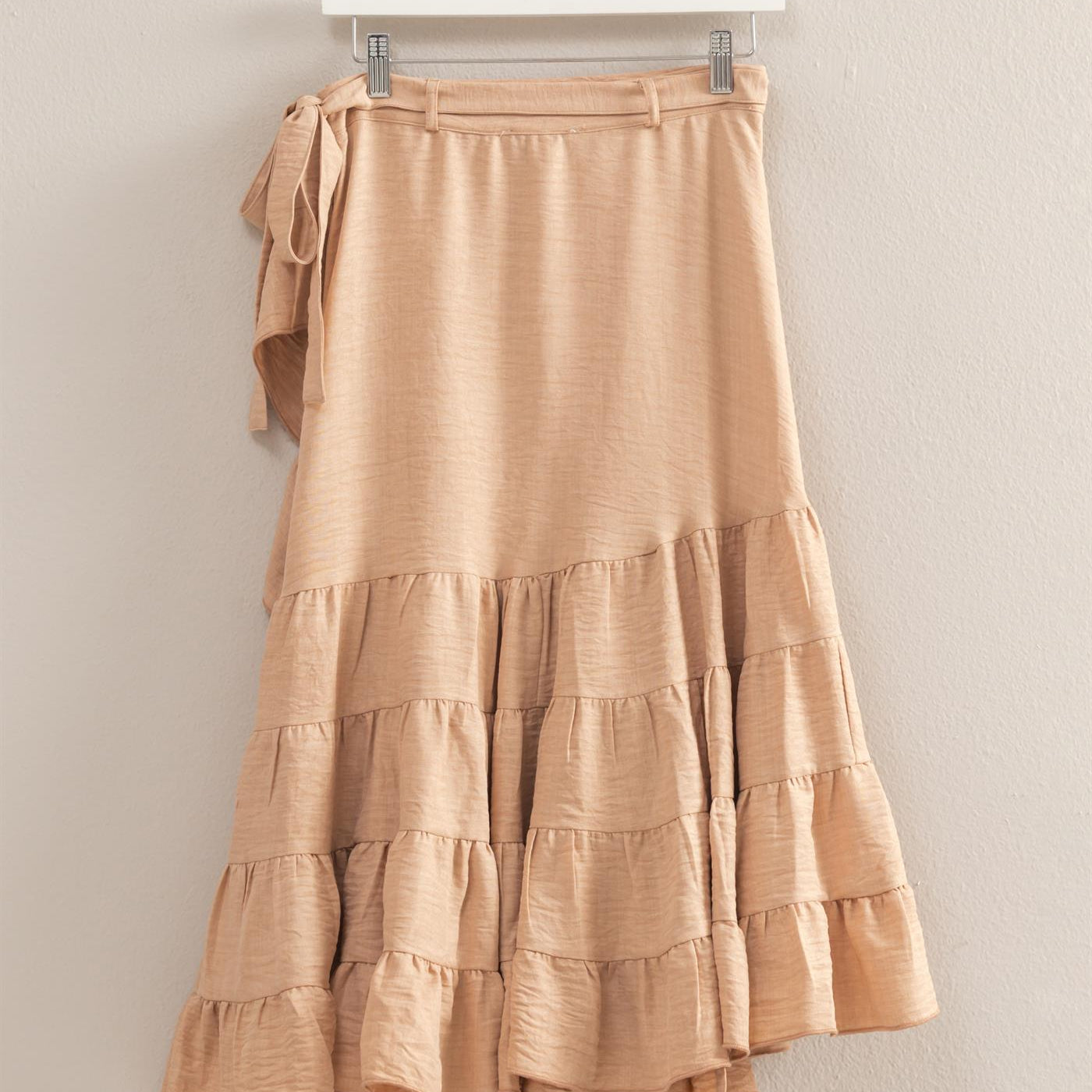 Wholesale High-Waist Tiered Wrap Maxi Skirt Skirts HF24F553 TAUPE HYFVE