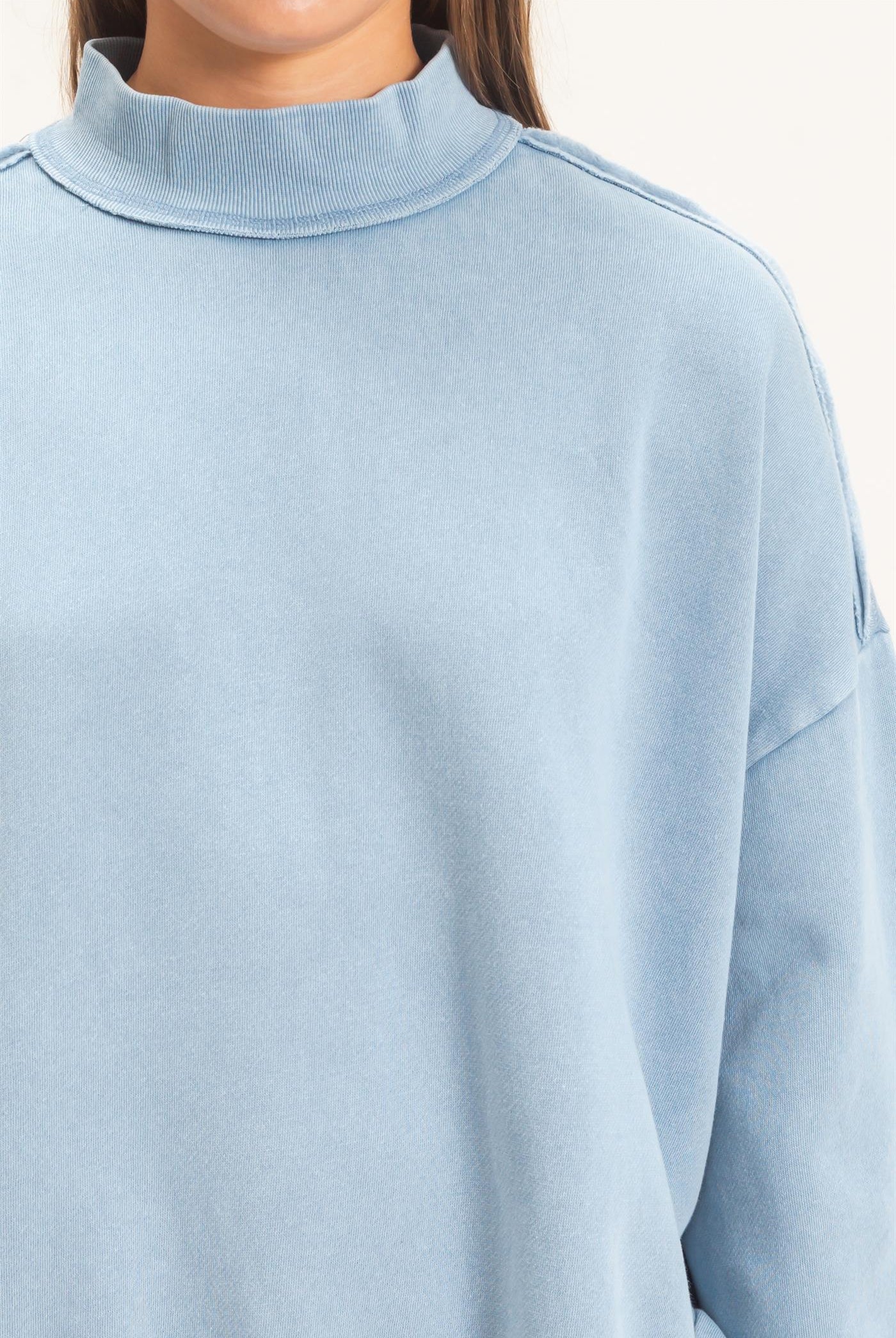 Wholesale Acid Washed Mock Neck Sweatshirt Sweatshirts DZ26E656 DUSTY BLUE DOUBLE ZERO