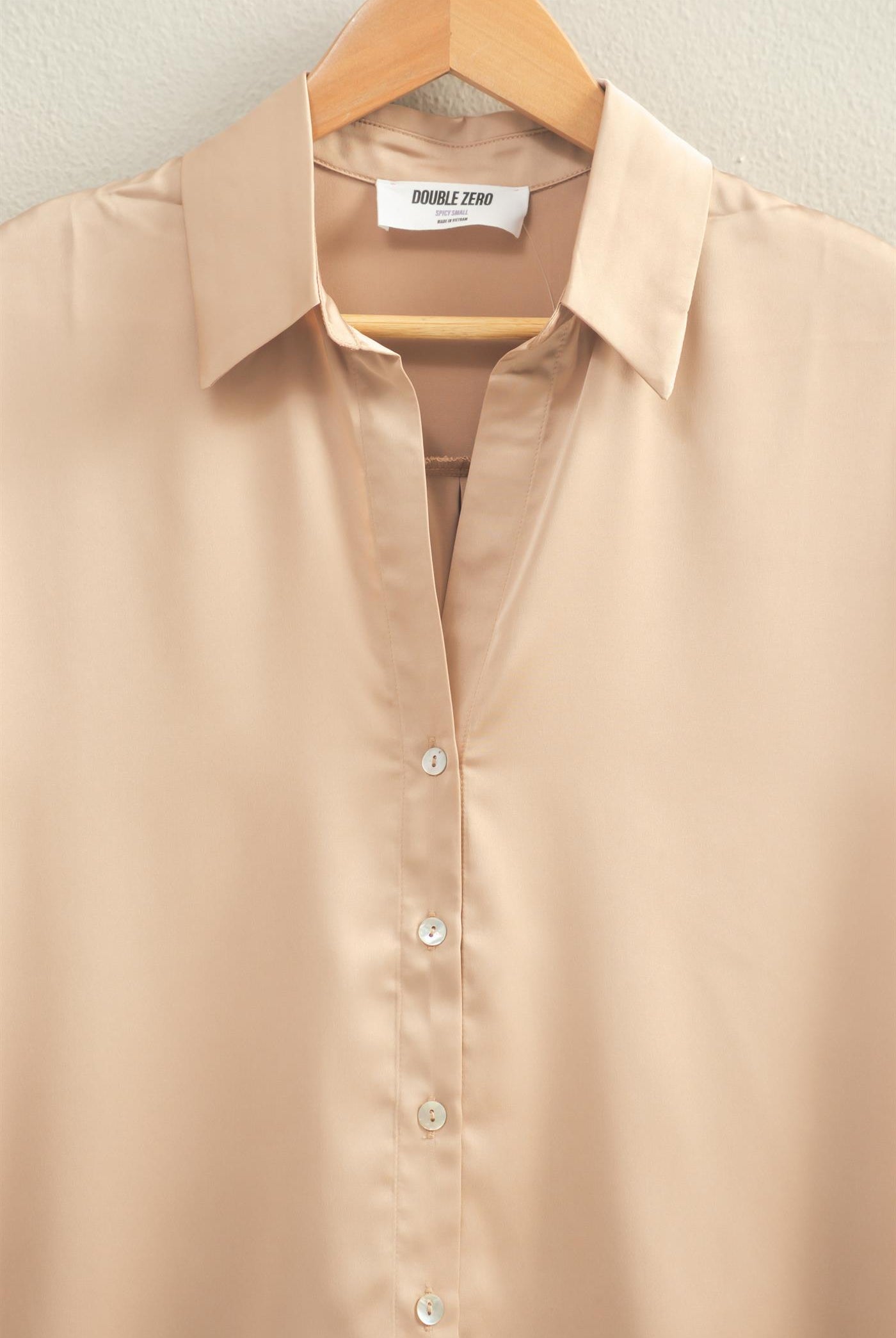 Wholesale Sleeveless Satin Button-Up Blouse Blouses DZ26A726 DARK TAUPE DOUBLE ZERO